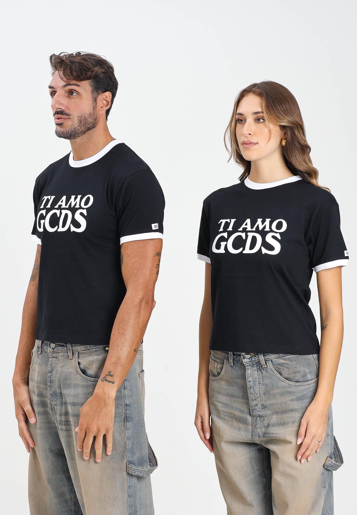GCDS T-shirt a manica corta nera per uomo e donna con stampa Ti Amo GCDS A2OM2308JG4 99 GCDS