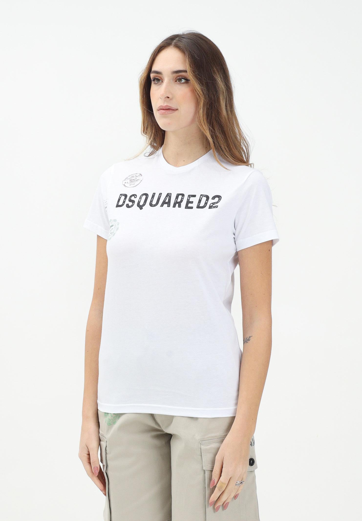 DSQUARED2 T-shirt a manica corta bianca per donna, ragazzi e bambini con grafica Passport DQ2753D0015 DQ100 DSQUARED2