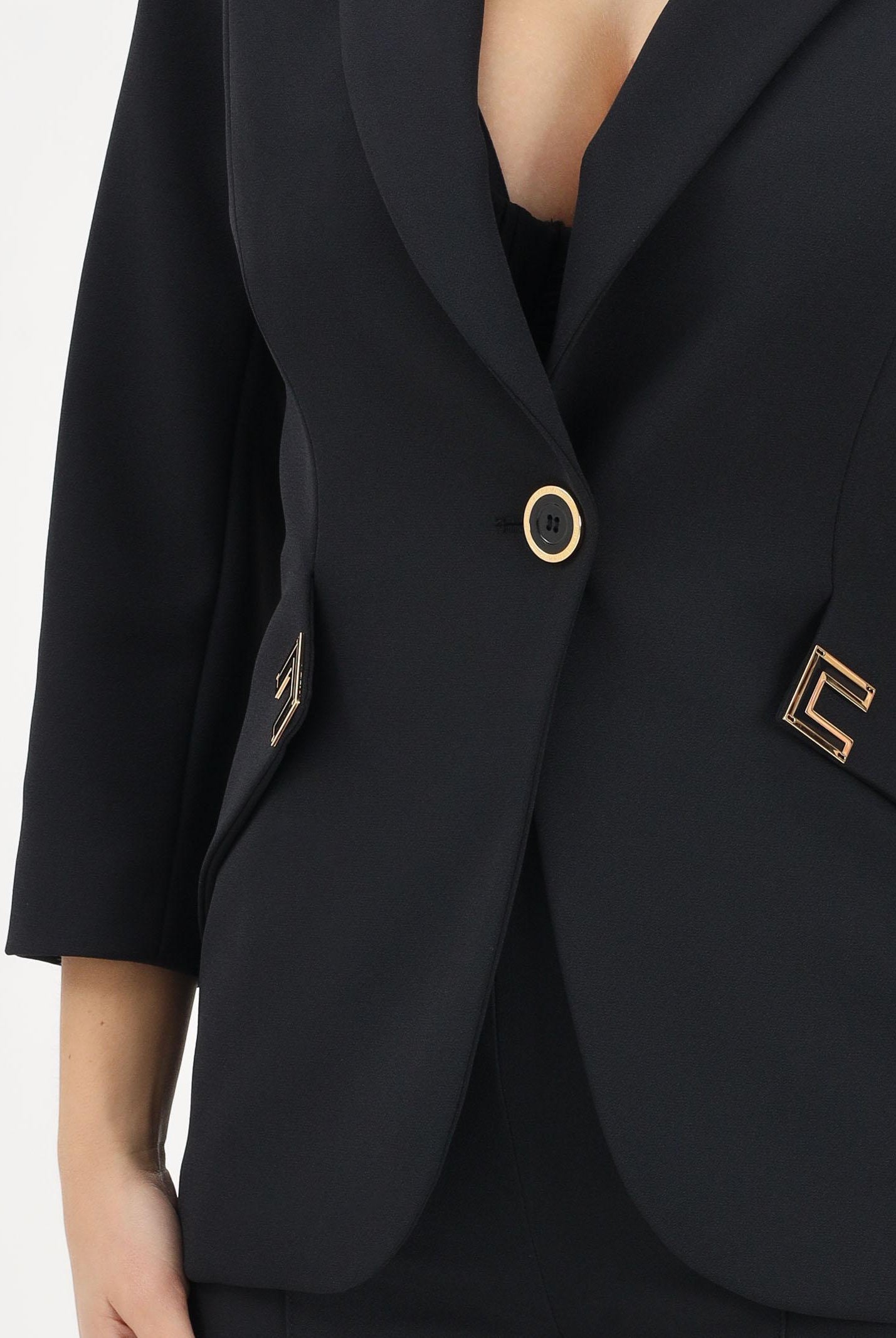 ELISABETTA FRANCHI Giacca monopetto nera da donna con dettagli logo GI21561E2 110 ELISABETTA FRANCHI