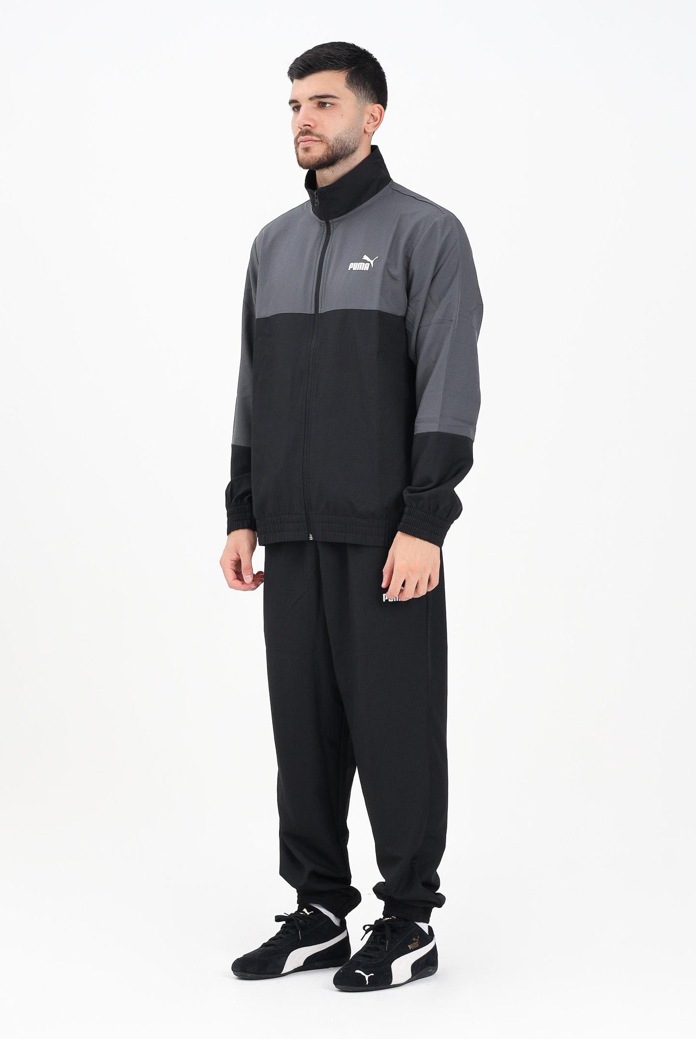 PUMA Tuta in tessuto a blocchi di colore nera e grigia da uomo 688173 01 PUMA