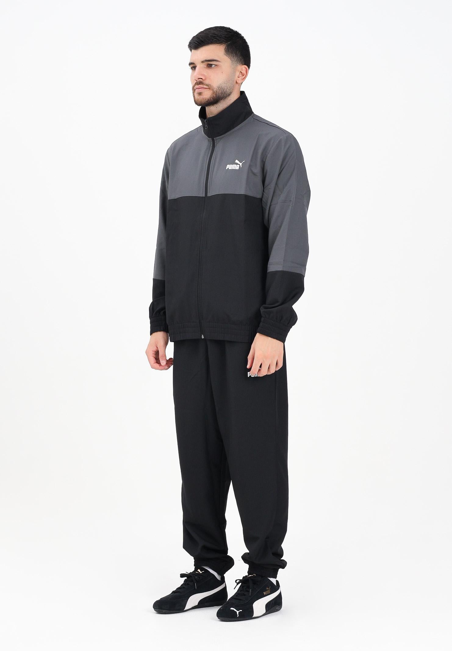 PUMA Tuta in tessuto a blocchi di colore nera e grigia da uomo 688173 01 PUMA