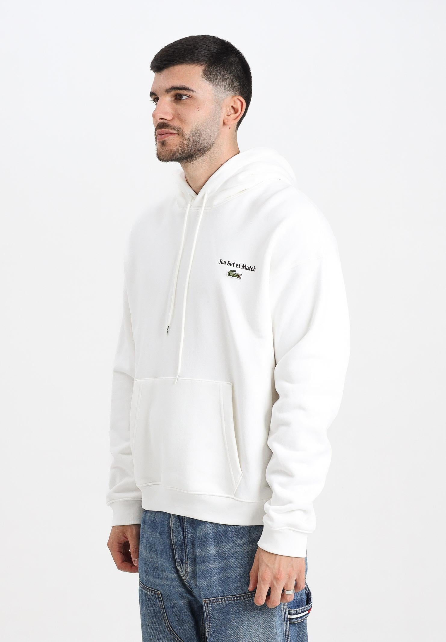 LACOSTE Felpa con cappuccio bianca da uomo caratterizzata da stampa multipla SH5947 70V LACOSTE
