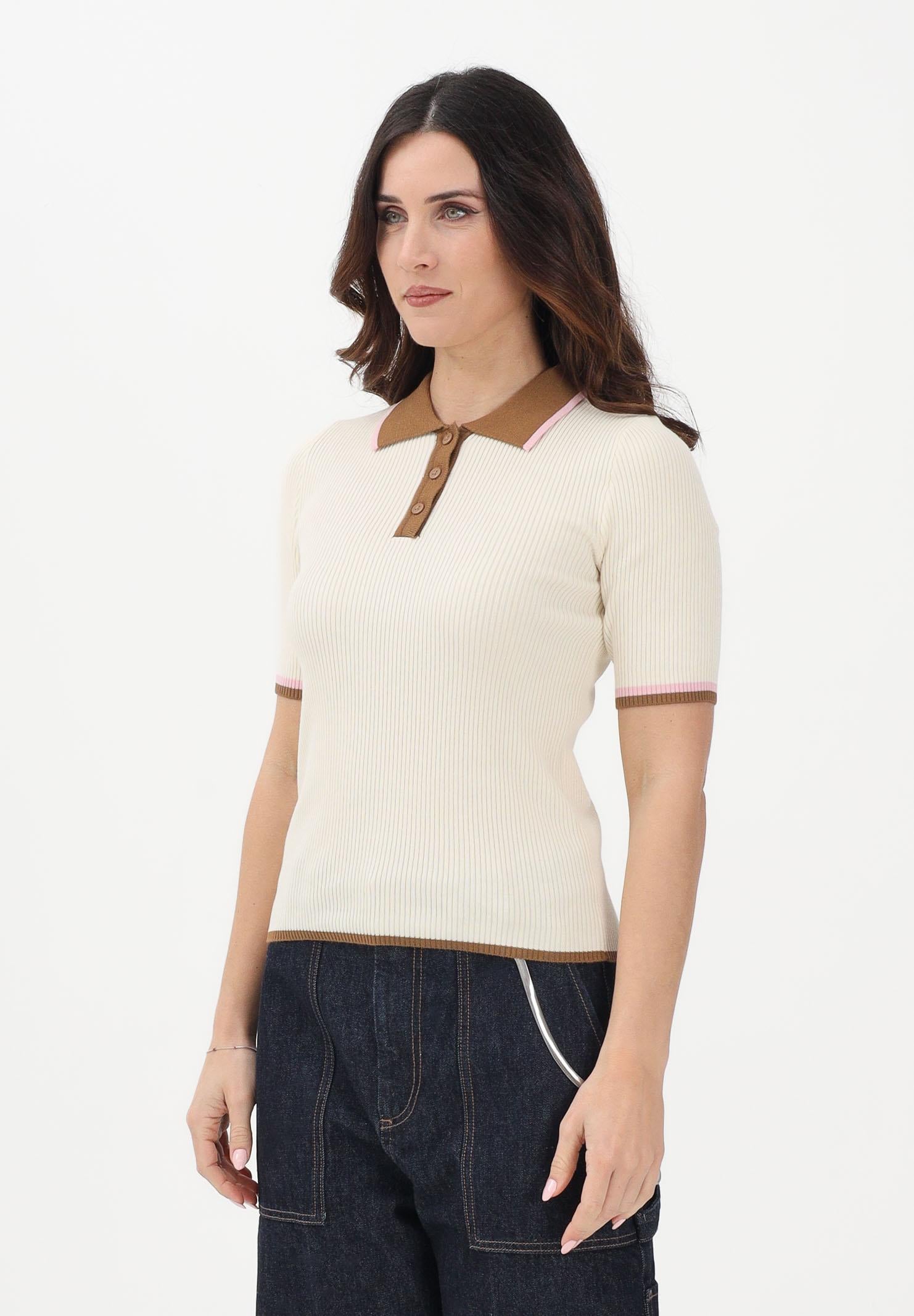ONLY Polo in maglia a maniche corte beige da donna con colletto a contrasto 15363165 Gr ONLY