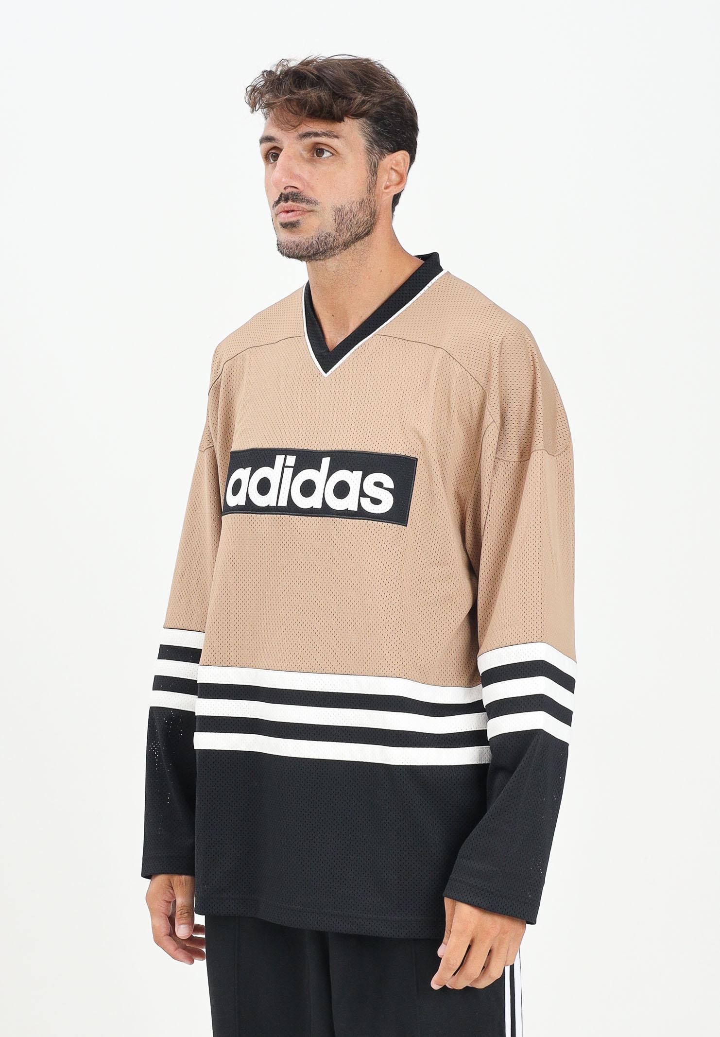ADIDAS ORIGINALS T-shirt a manica lunga 90s Adidas Hockey Jersey Vintage beige e nera da uomo JY0251 . ADIDAS ORIGINALS