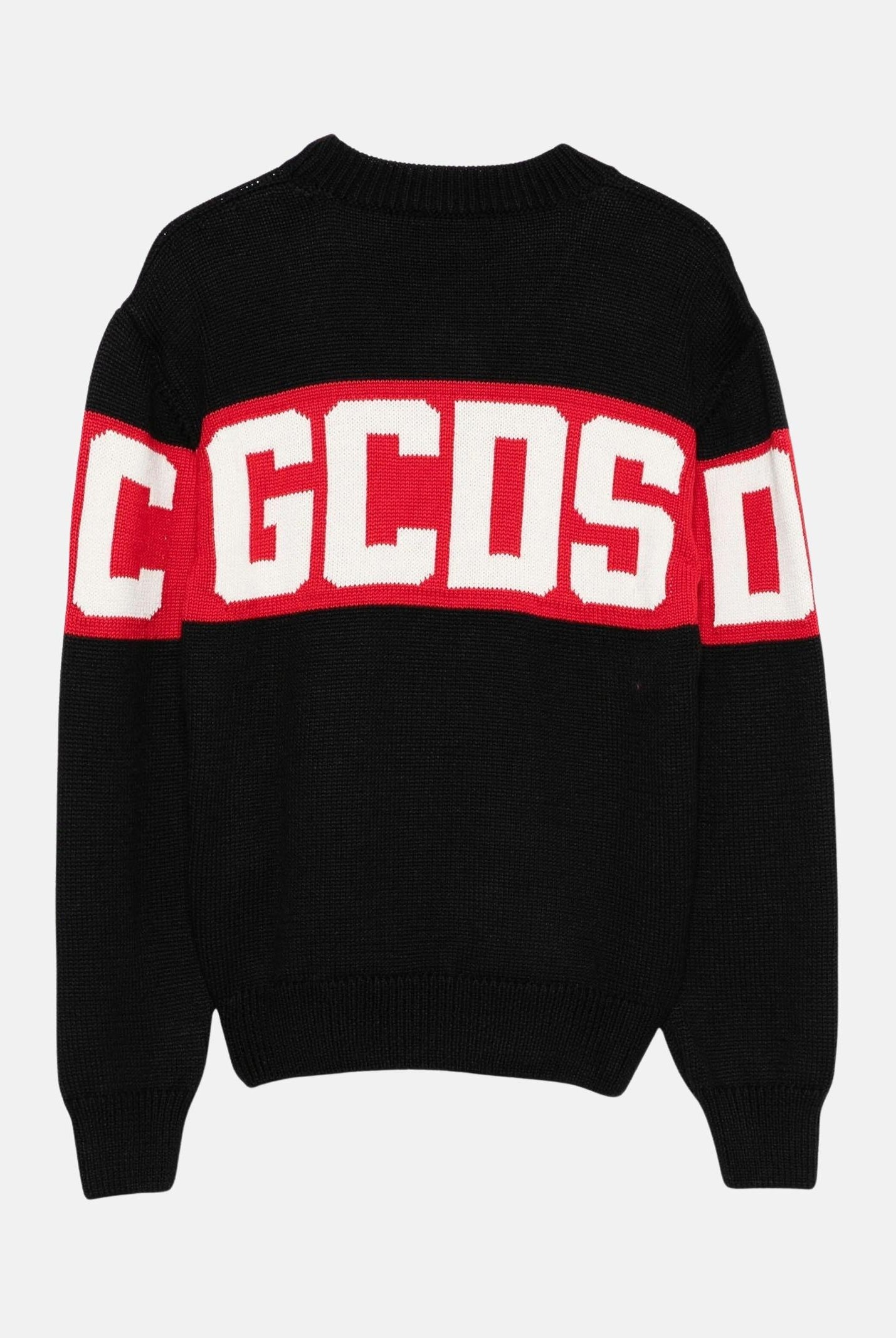 GCDS maglione nero per bambino e bambina caratterizzato da logo ricamato. B2KU1526BA7 99 GCDS