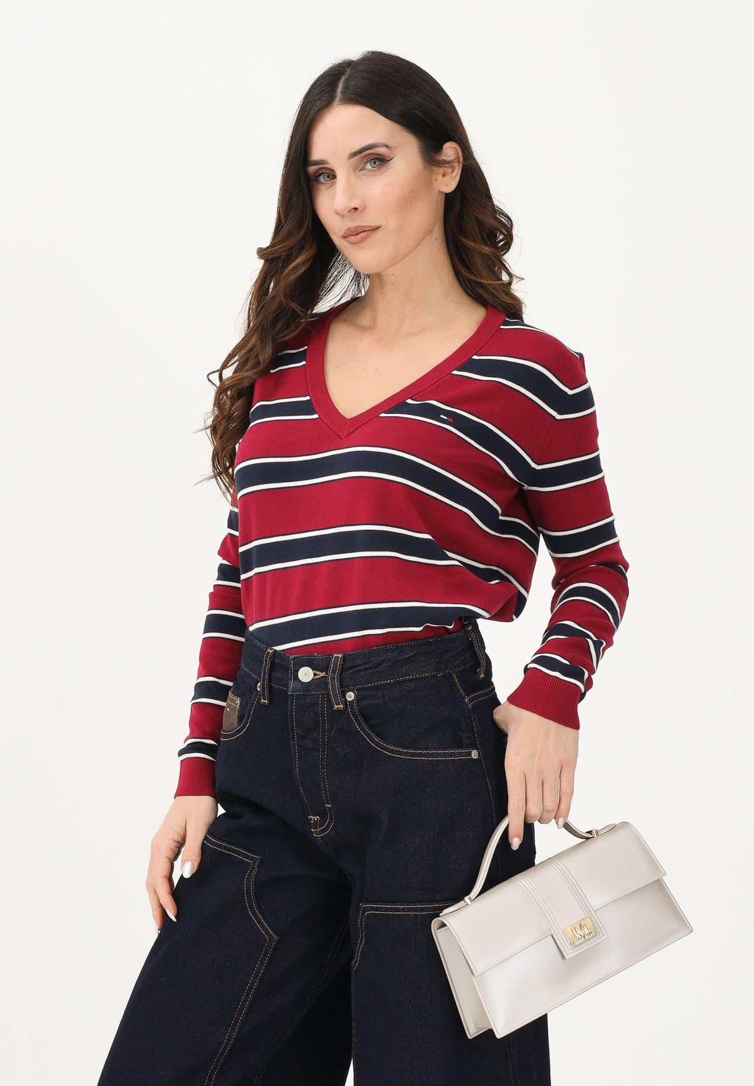 TOMMY JEANS Maglioncino bordeaux e blu da donna con motivo a righe DW0DW19888 0E3 TOMMY JEANS