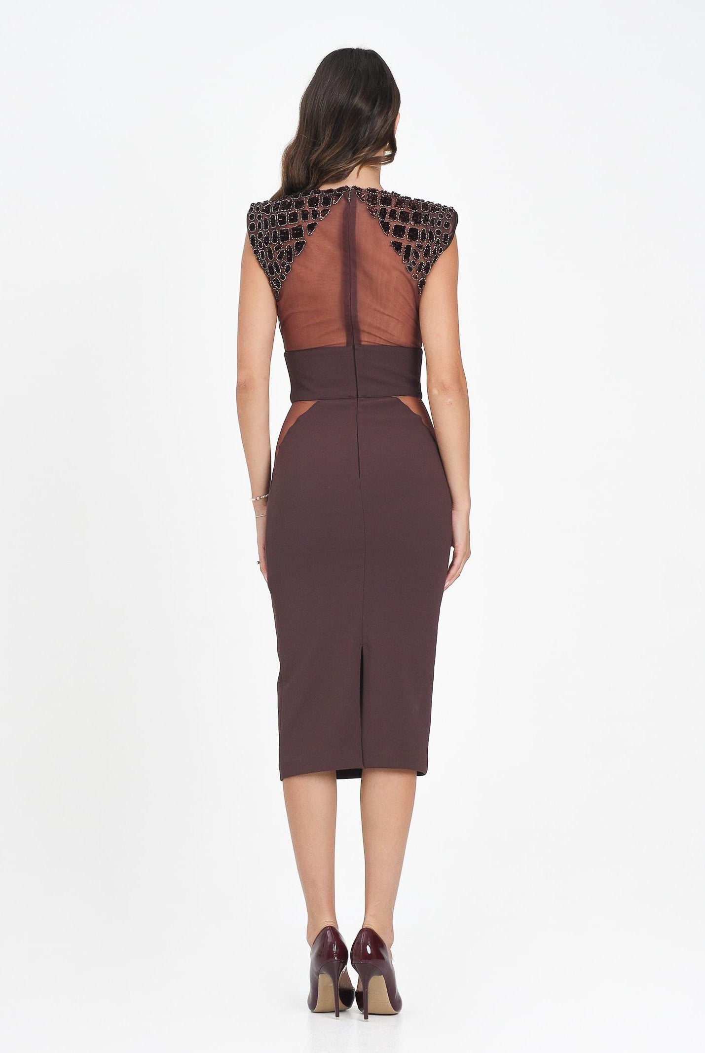 ELISABETTA FRANCHI Abito midi bordeaux da donna con ricami cocco AB83457E2 EA4 ELISABETTA FRANCHI