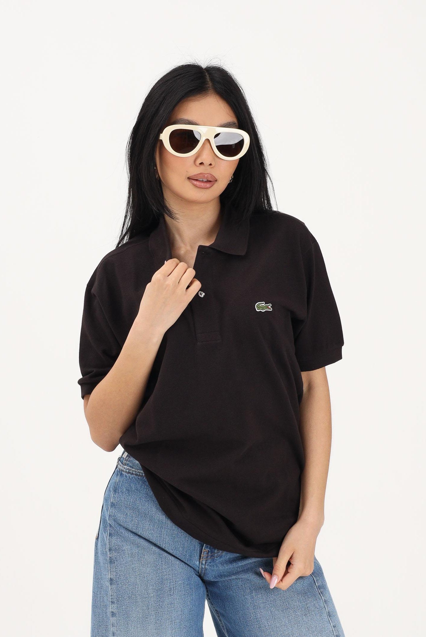 LACOSTE Polo marrone per uomo e donna con patch logo coccodrilo 1212 3LA LACOSTE