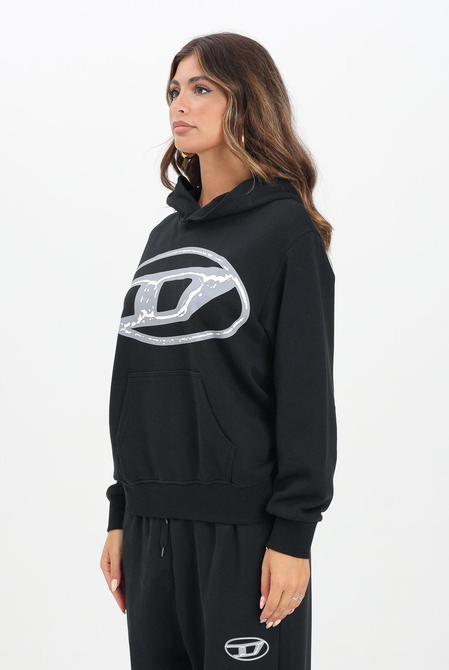DIESEL Felpa con cappuccio nera per donna, ragazzi e bambini con maxi logo Oval D J02487KYAQK K900 DIESEL