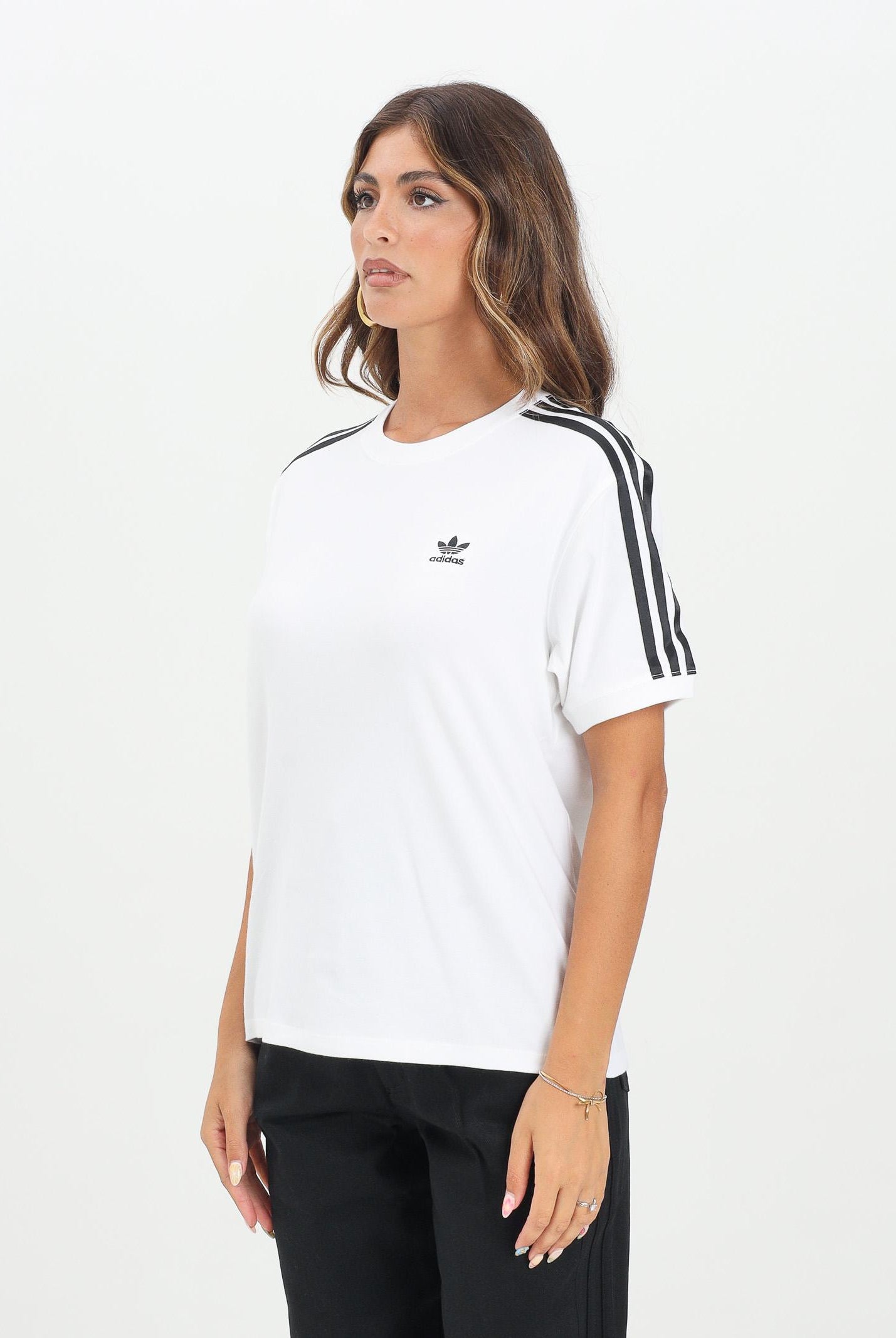 ADIDAS ORIGINALS T-shirt a manica corta 3-Stripes bianca da donna IR8051 . ADIDAS ORIGINALS