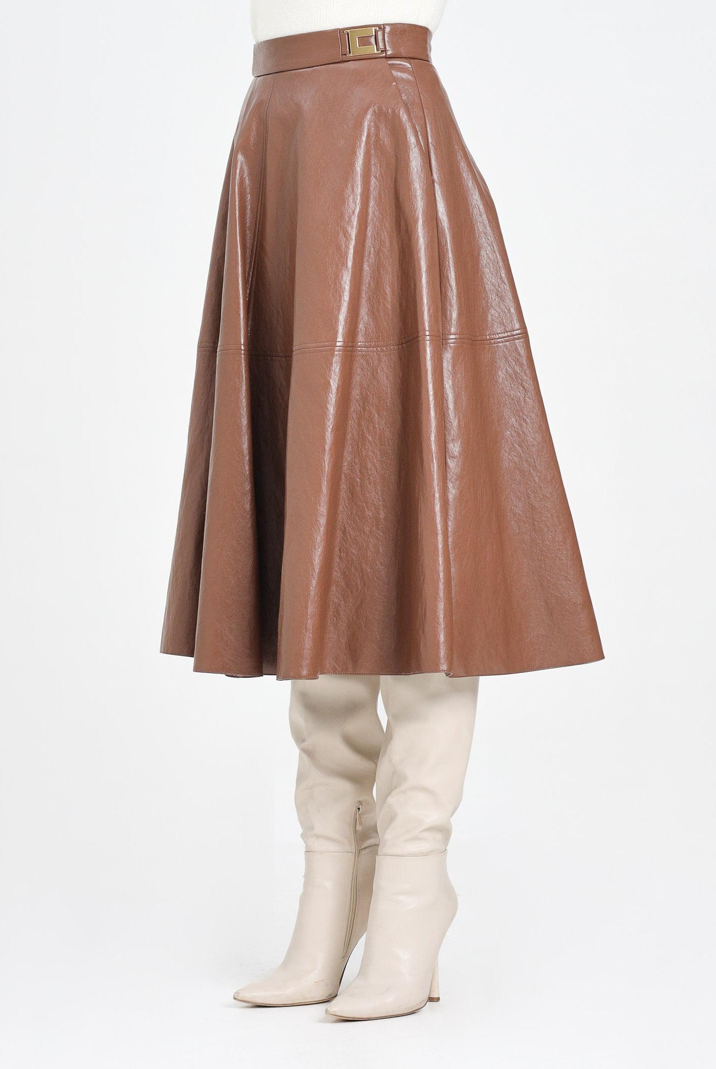 ELISABETTA FRANCHI Gonna midi cammello da donna con dettagli logo<BR/><BR/> GO13656E2 EC1 ELISABETTA FRANCHI