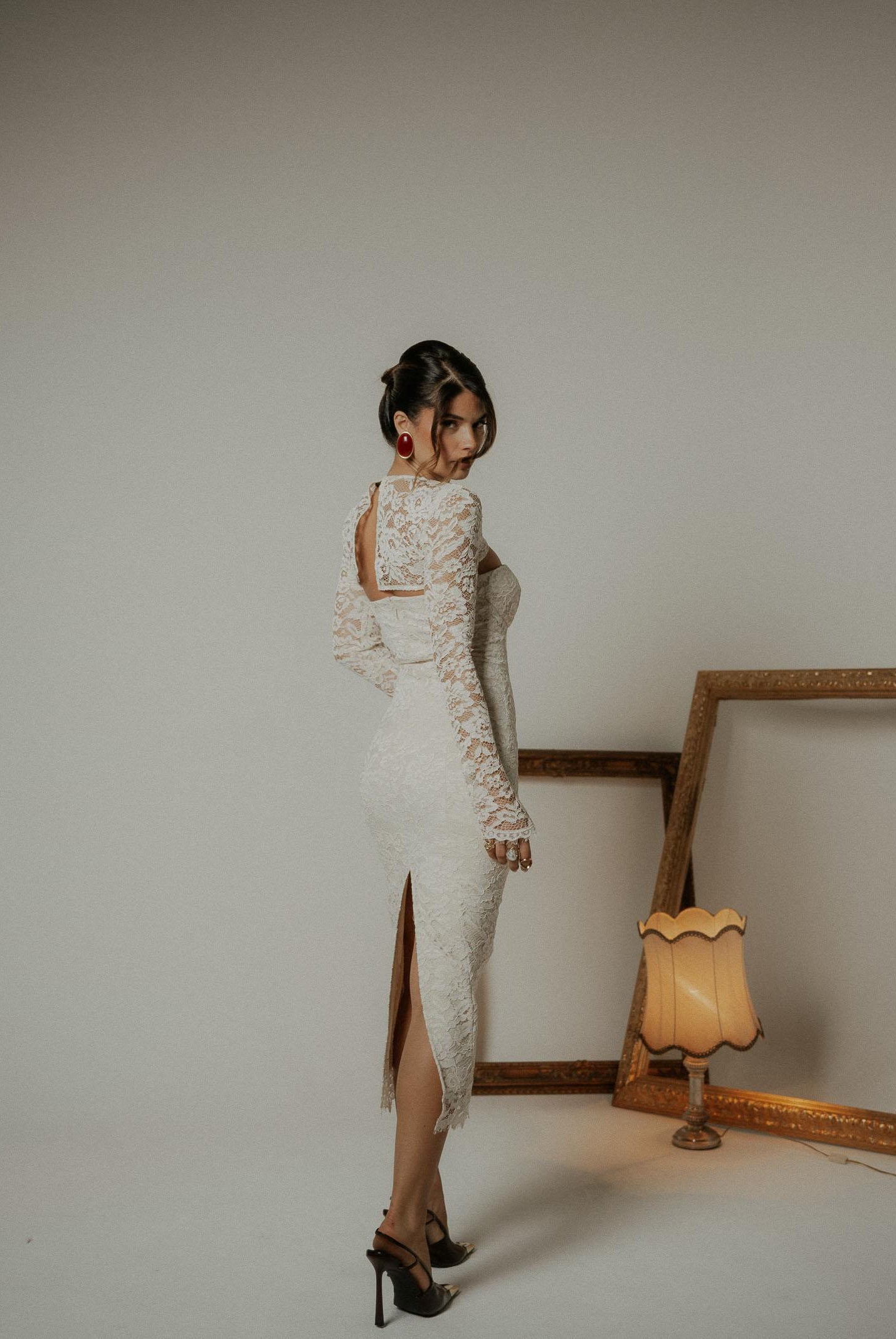 SANTAS Abito midi CHARME in pizzo panna da donna PV2602 PA SANTAS