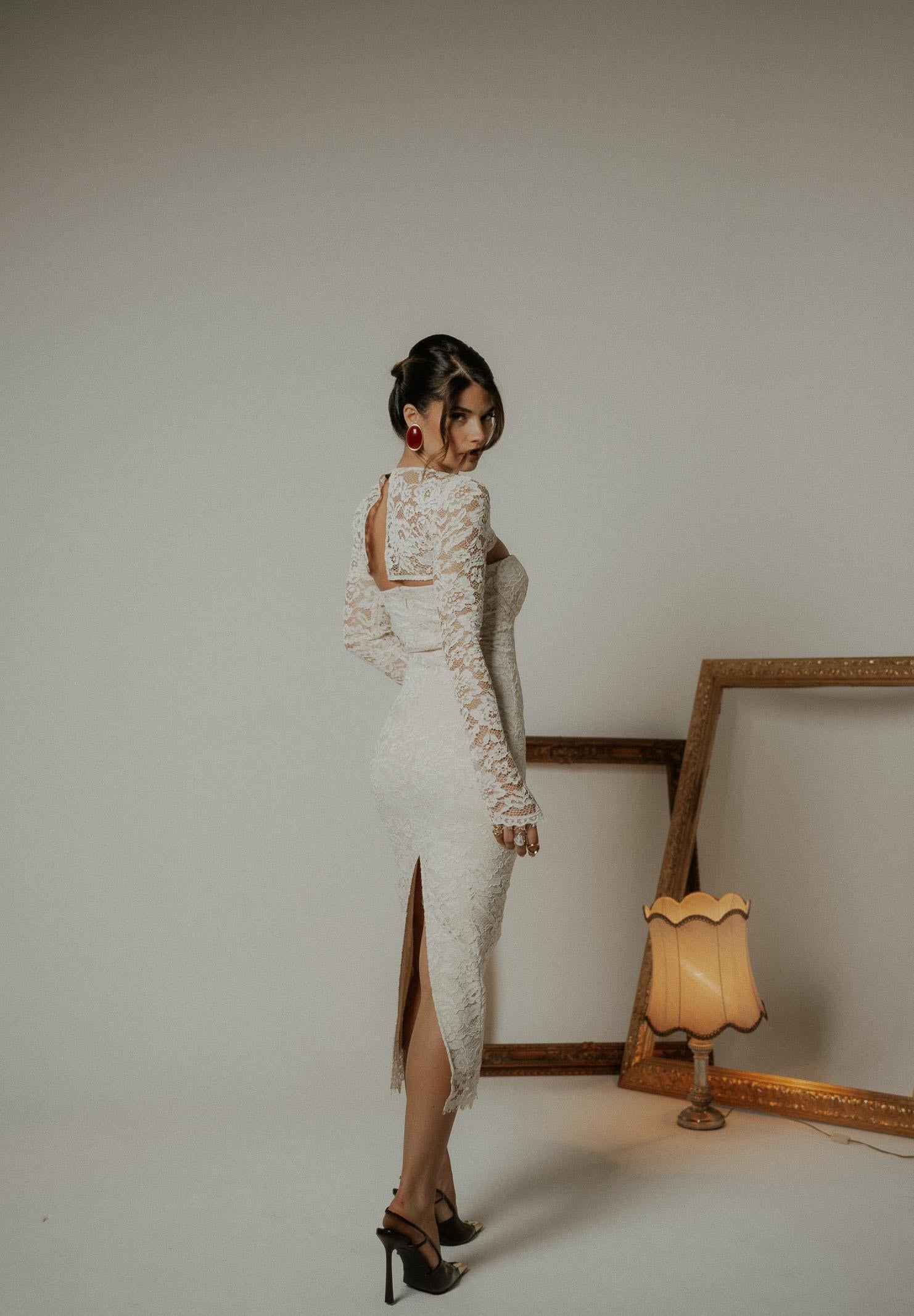 SANTAS Abito midi CHARME in pizzo panna da donna PV2602 PA SANTAS