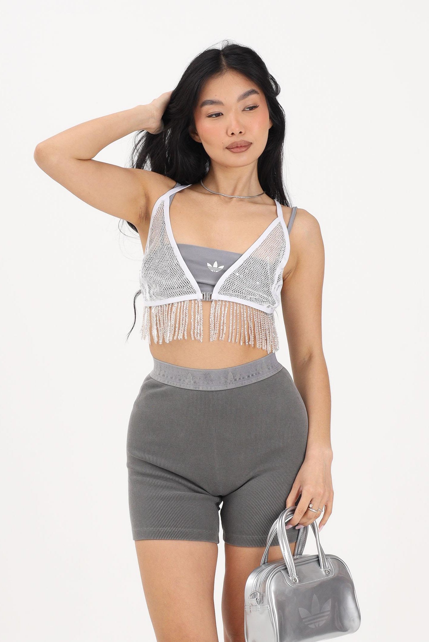 ADIDAS ORIGINALS Top SUNSET RHYTHMS grigio e bianco da donna HZ1005 . ADIDAS ORIGINALS