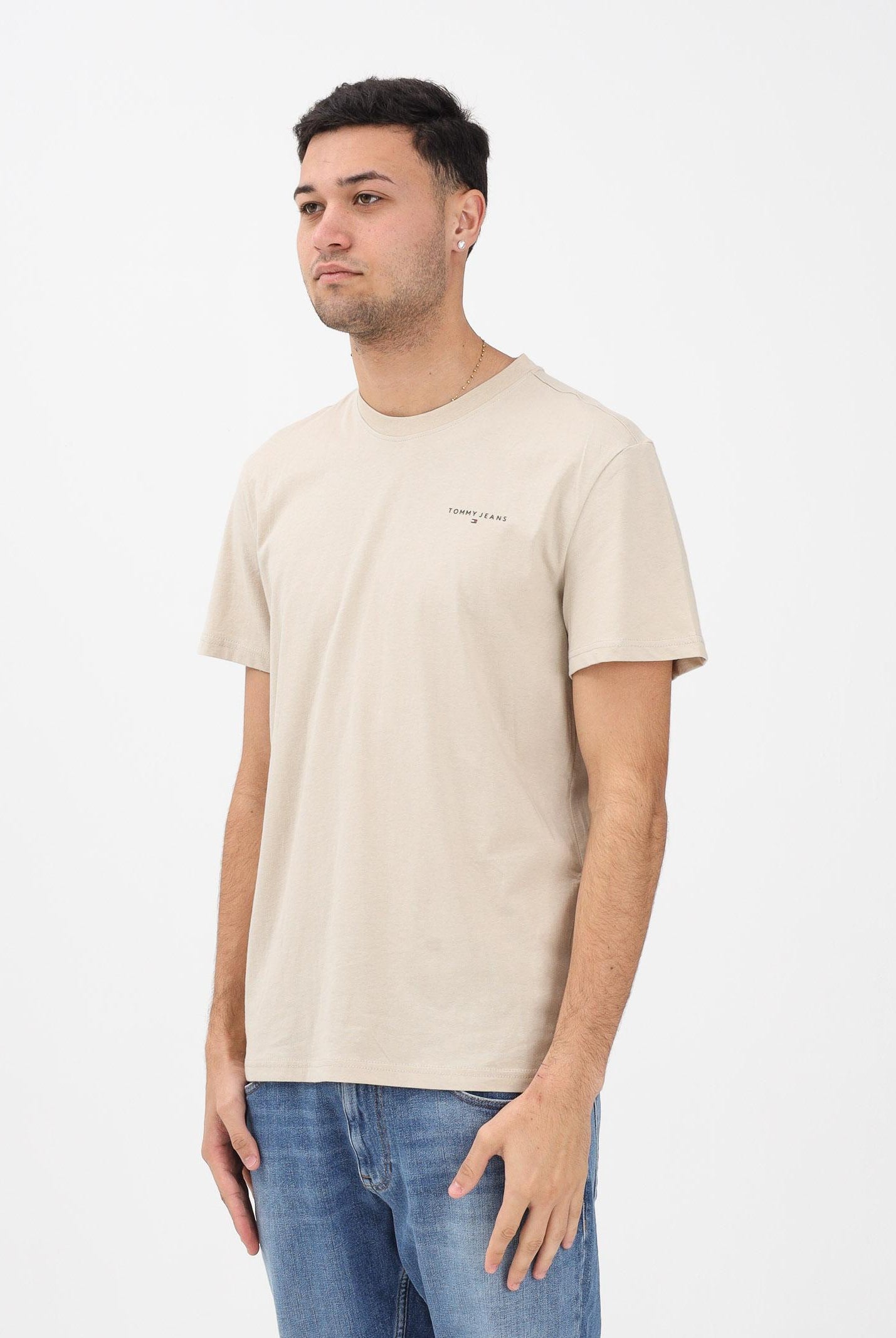 TOMMY JEANS T-shirt a manica corta beige da uomo con logo DM0DM21780 ABY TOMMY JEANS