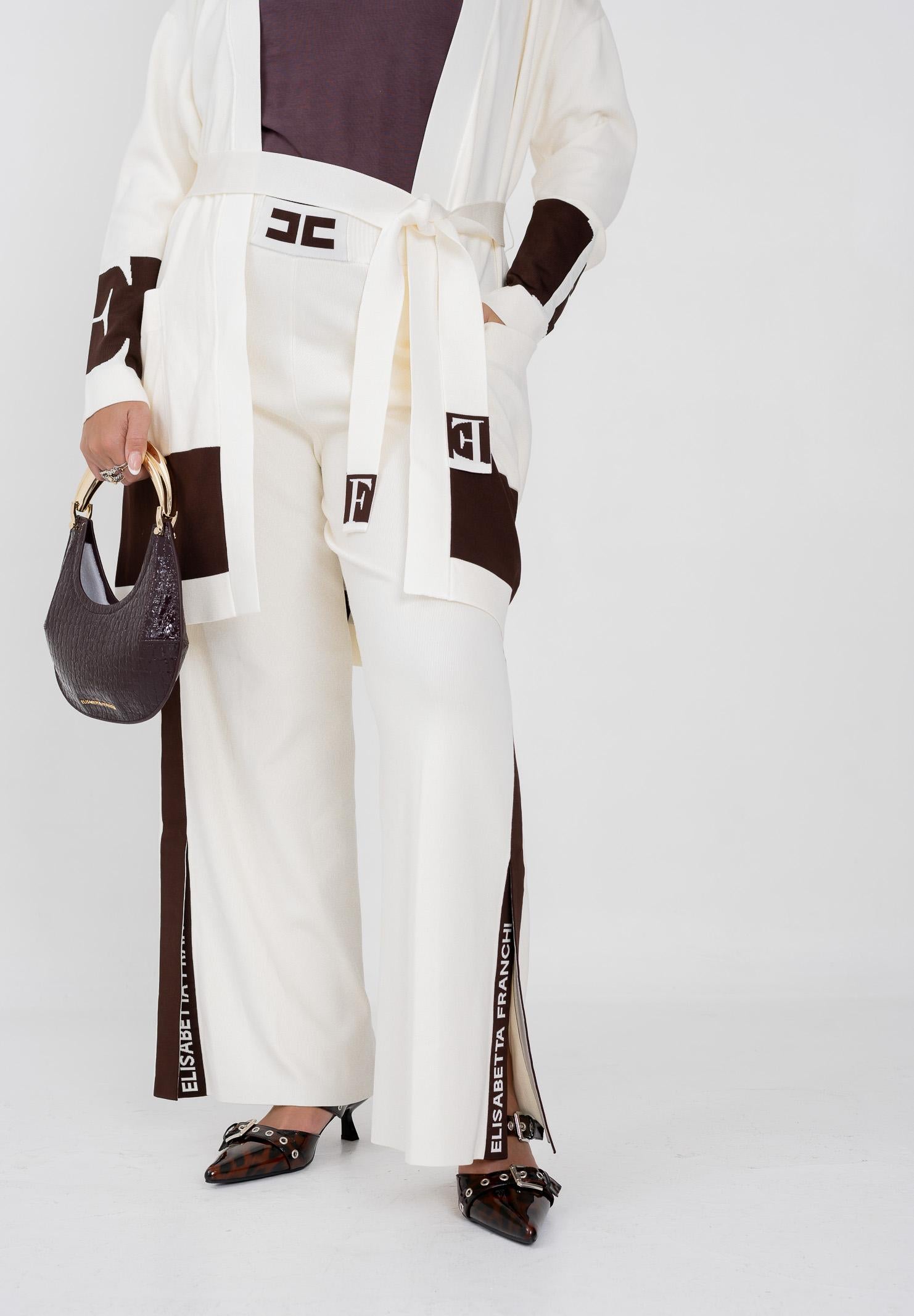 ELISABETTA FRANCHI Pantalone in maglia panna da donna con bande lucide<BR/> KP69S56E2 EG2 ELISABETTA FRANCHI
