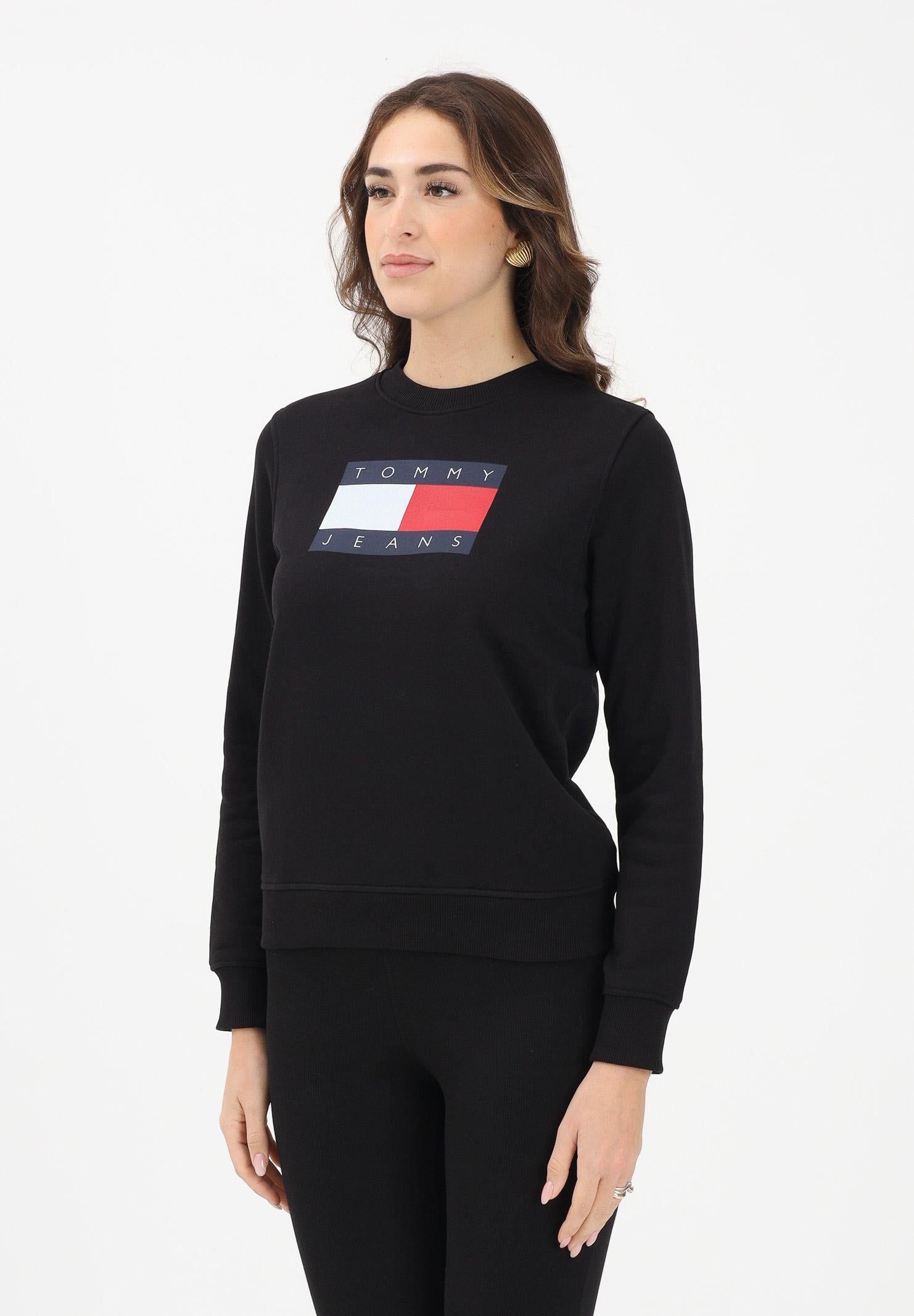 TOMMY JEANS Felpa girocollo nera da donna con stampa logo DW0DW22564 BDS TOMMY JEANS