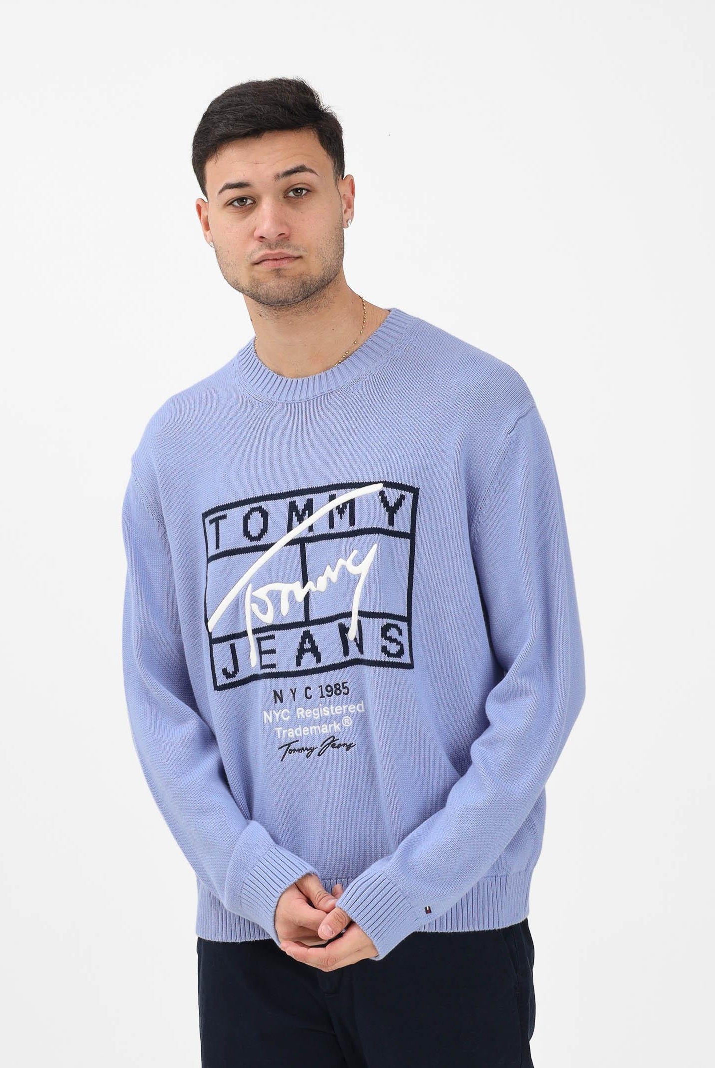 TOMMY JEANS Maglioncino girocollo polvere da uomo con logo DM0DM22401 C5X TOMMY JEANS
