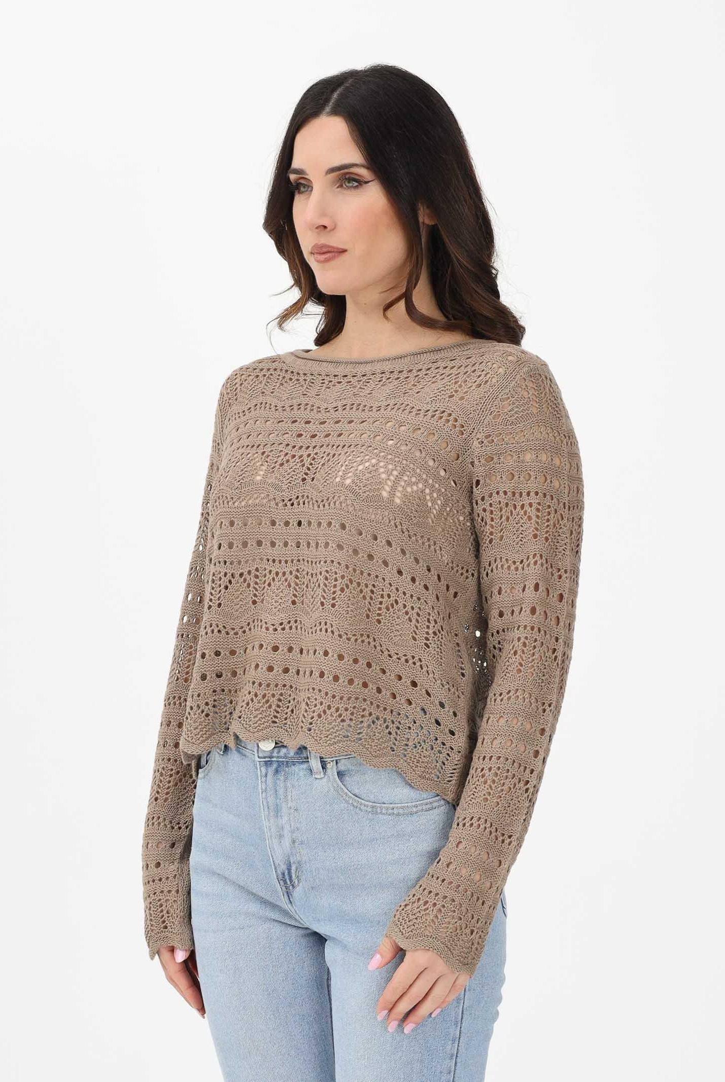 JDY Maglia traforata fango da donna 15287384 GR JDY