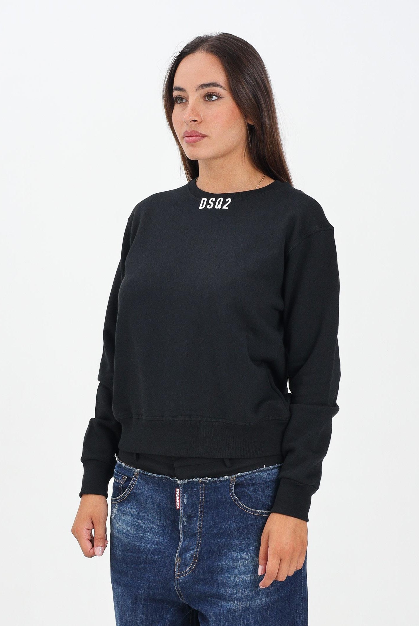 DSQUARED2 Felpa girocollo nera per donna, ragazze e bambine con logo DSQ2 DQ3017D0AEY DQ900 DSQUARED2