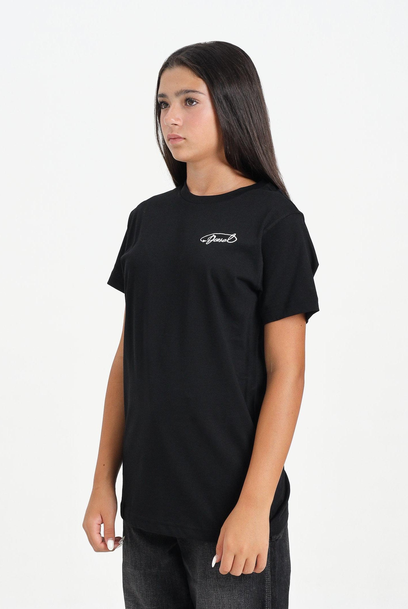 DIESEL T-shirt a manica corta nera per donna, ragazzi e bambini con logo Diesel J025260CATM K900 DIESEL
