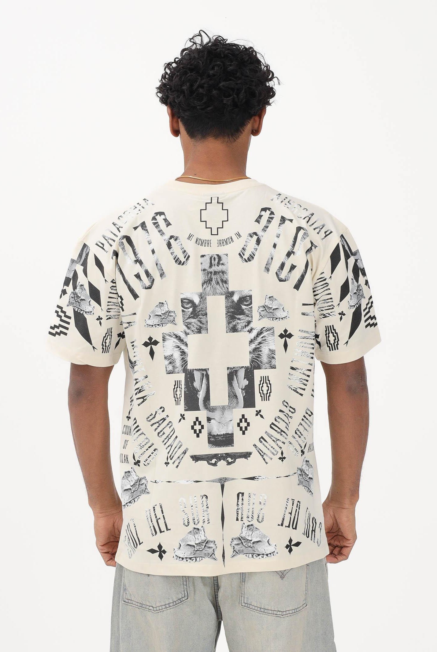 MARCELO BURLON COUNTY OF MILAN T-shirt a manica corta panna da uomo con stampa S6CMMATH036 412 MARCELO BURLON COUNTY OF MILAN