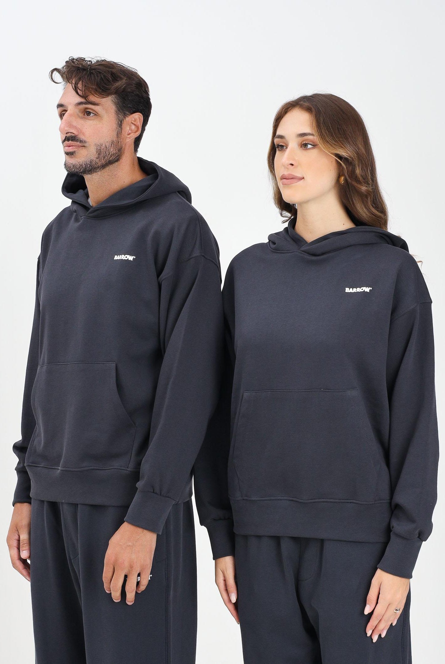 BARROW Felpa con cappuccio grigia per uomo e donna con logo F5BWUAHS068 251 BARROW