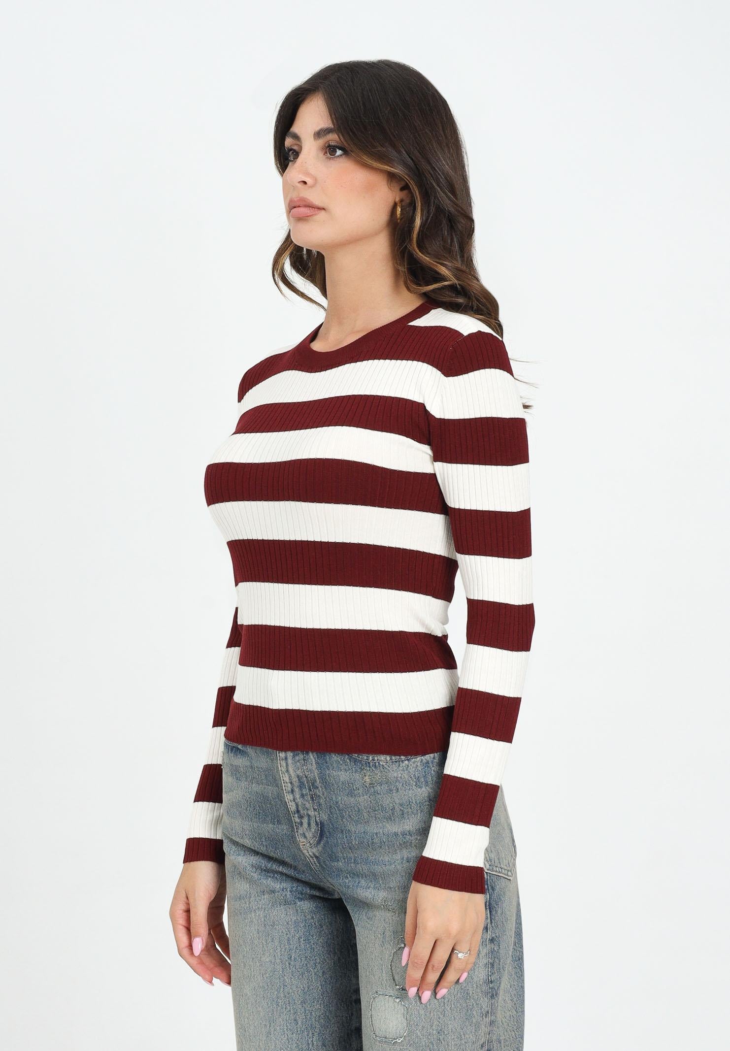 JDY Maglioncino girocollo a righe bordeaux e panna da donna 15277223 Cabernet JDY