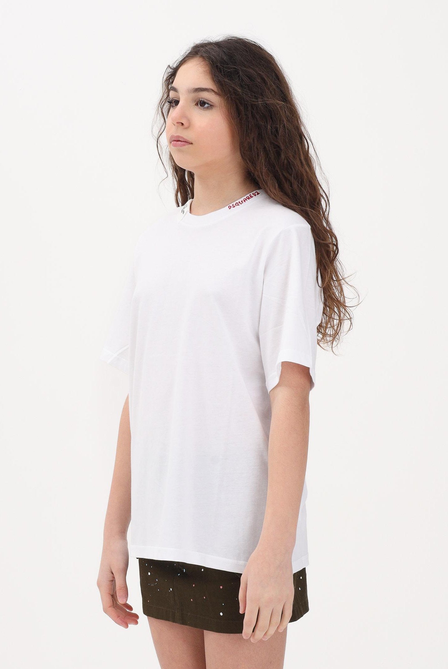 DSQUARED2 T-shirt a manica corta bianca per donna, ragazzi e bambini con logo al collo DQ3161D0AGP DQ100 DSQUARED2