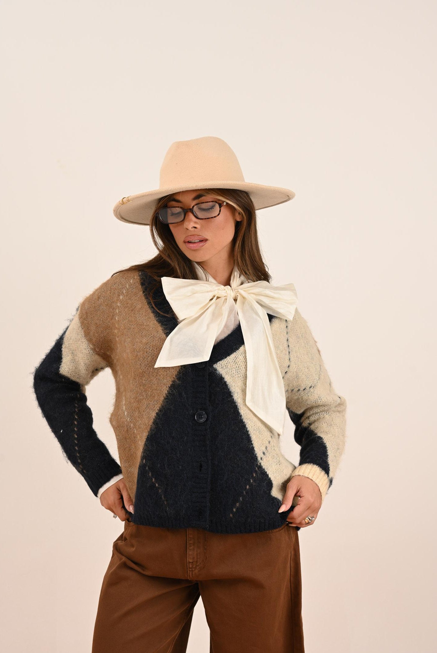 ONLY Cardigan blu e beige da donna con motivo argyle 15353228 NightSky ONLY