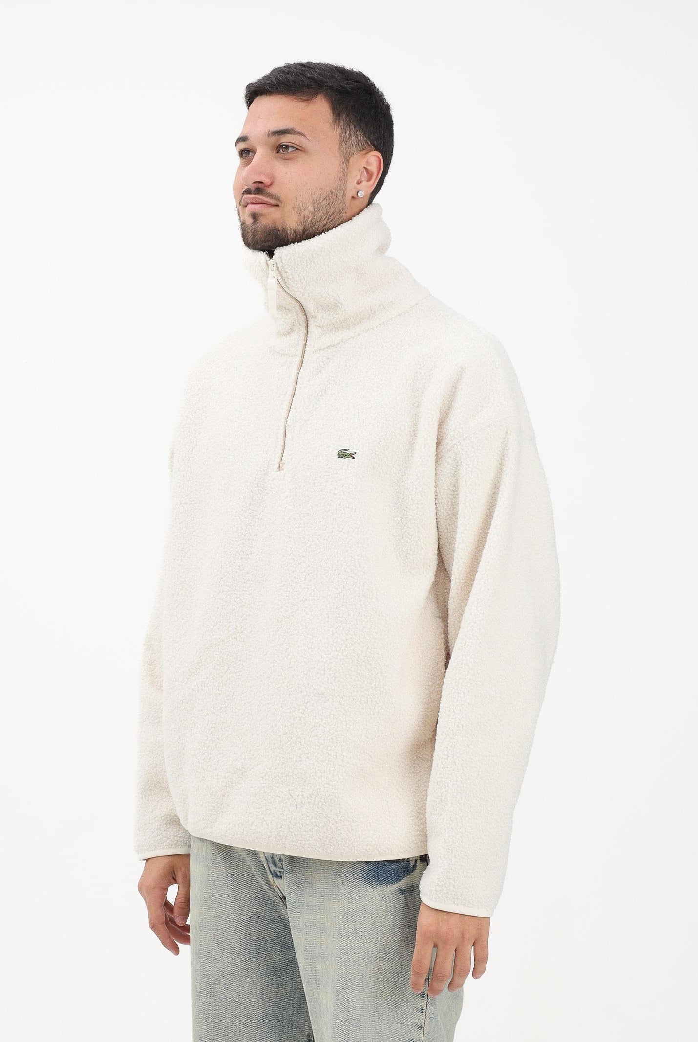 LACOSTE Felpa con mezza zip panna da uomo SH5500 XFJ LACOSTE