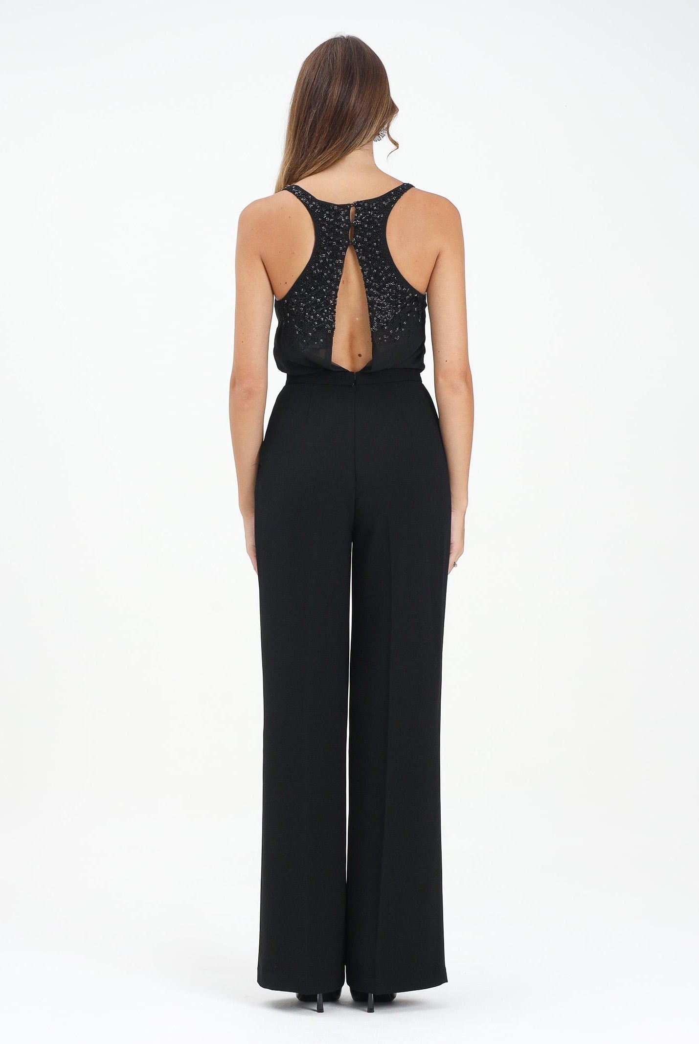 ELISABETTA FRANCHI Tuta elegante nera da donna con corpetto ricoperto di strass TU06357E2 110 ELISABETTA FRANCHI