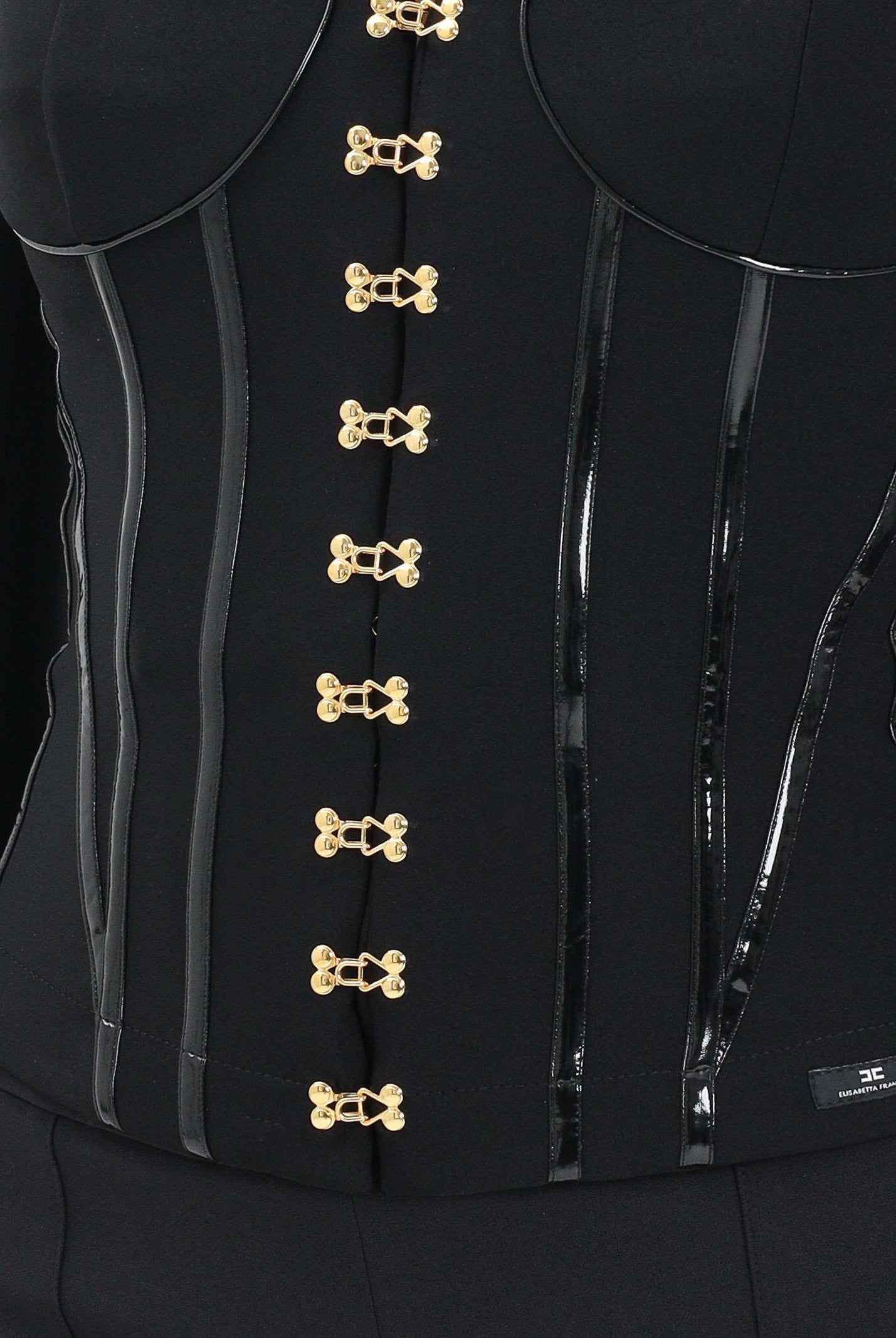 ELISABETTA FRANCHI Giacca nera da donna con dettagli corsetto<BR/> GI18257E2 110 ELISABETTA FRANCHI