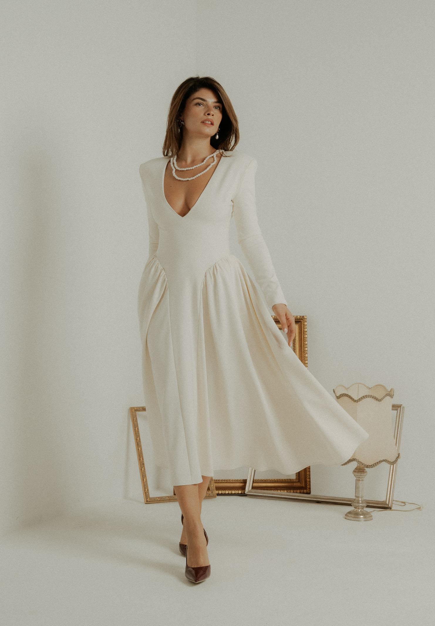 SANTAS Abito midi DOUCEUR avorio da donna PV2603 PA SANTAS