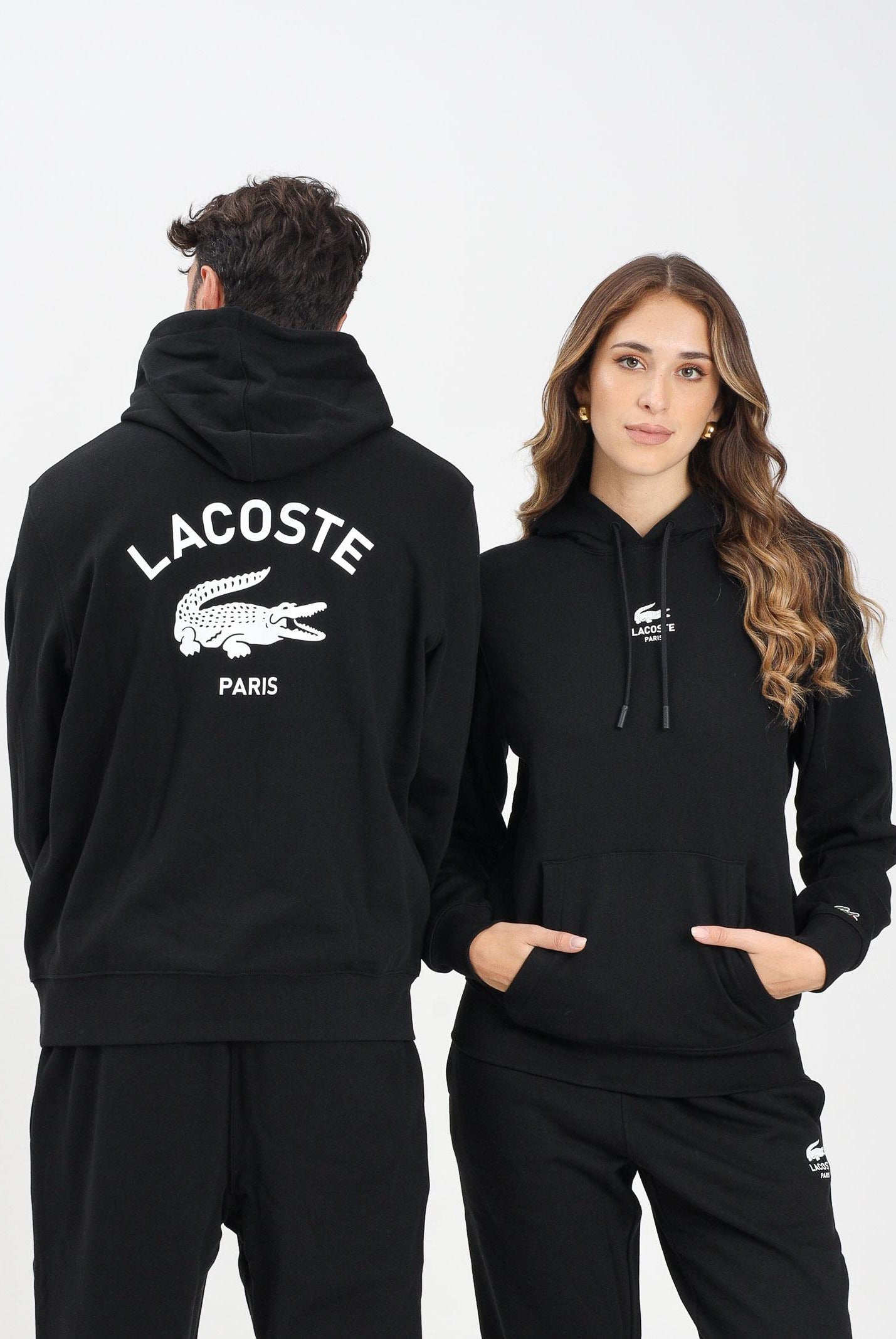 LACOSTE Felpa con cappuccio nera per uomo e donna con stampa SH2740 031 LACOSTE