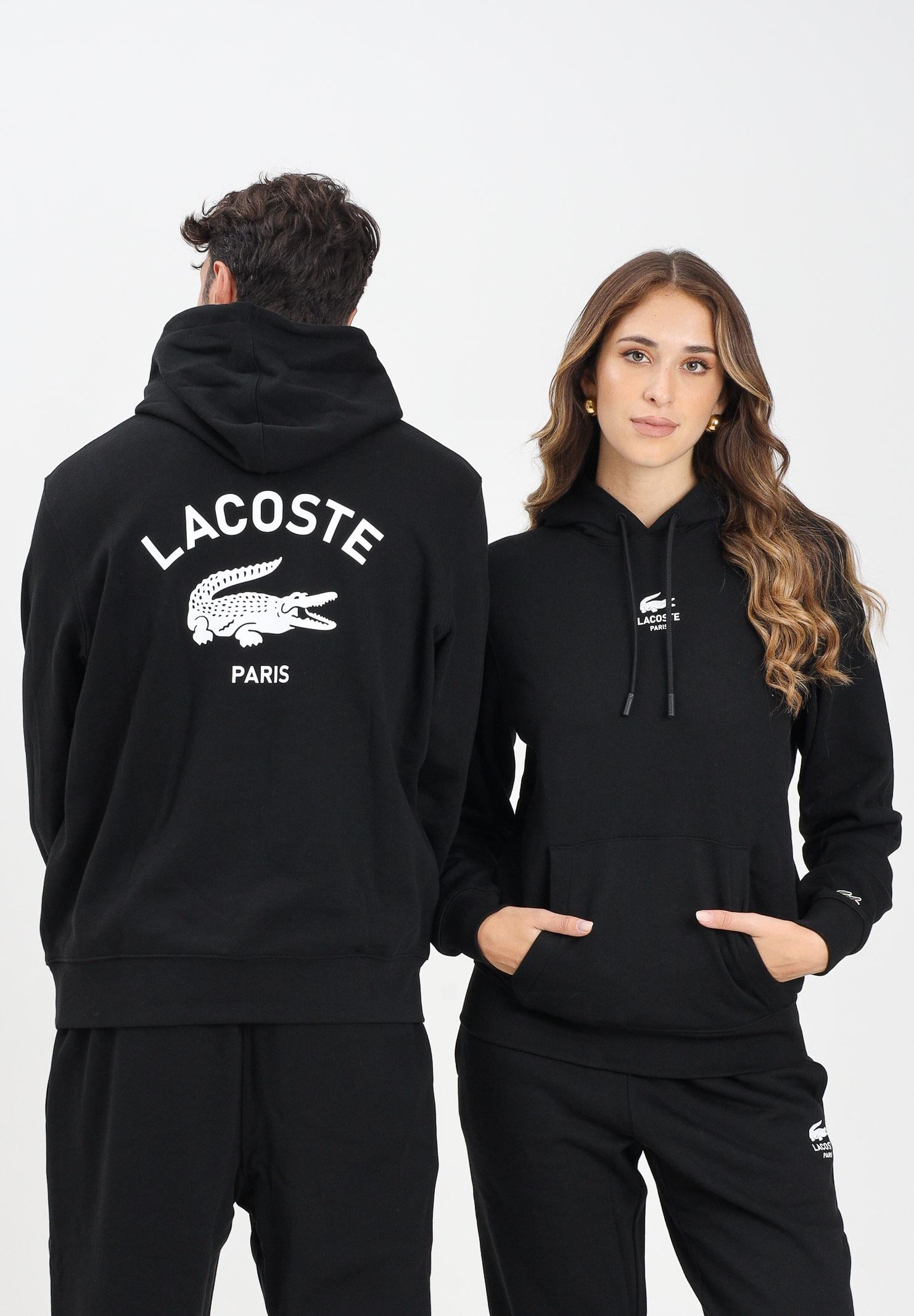 LACOSTE Felpa con cappuccio nera per uomo e donna con stampa SH2740 031 LACOSTE