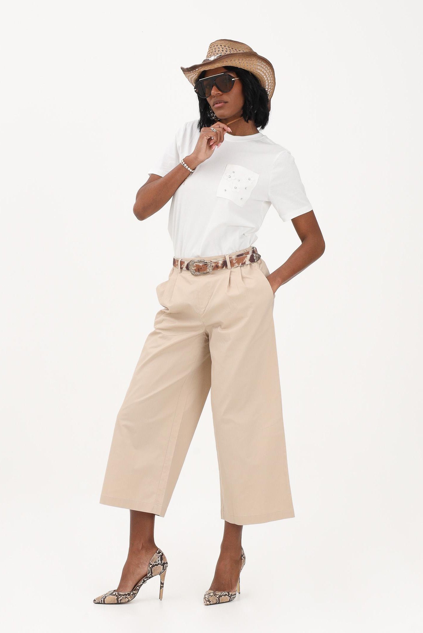 ONLY Pantalone cropped beige da donna 15370610 OXTA ONLY