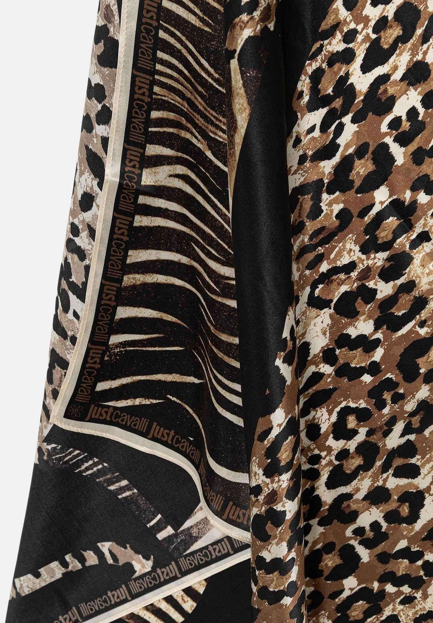 JUST CAVALLI Foulard beige e nero da donna realizzato con stampa animalier 80RA2H01ZG321 R83 JUST CAVALLI