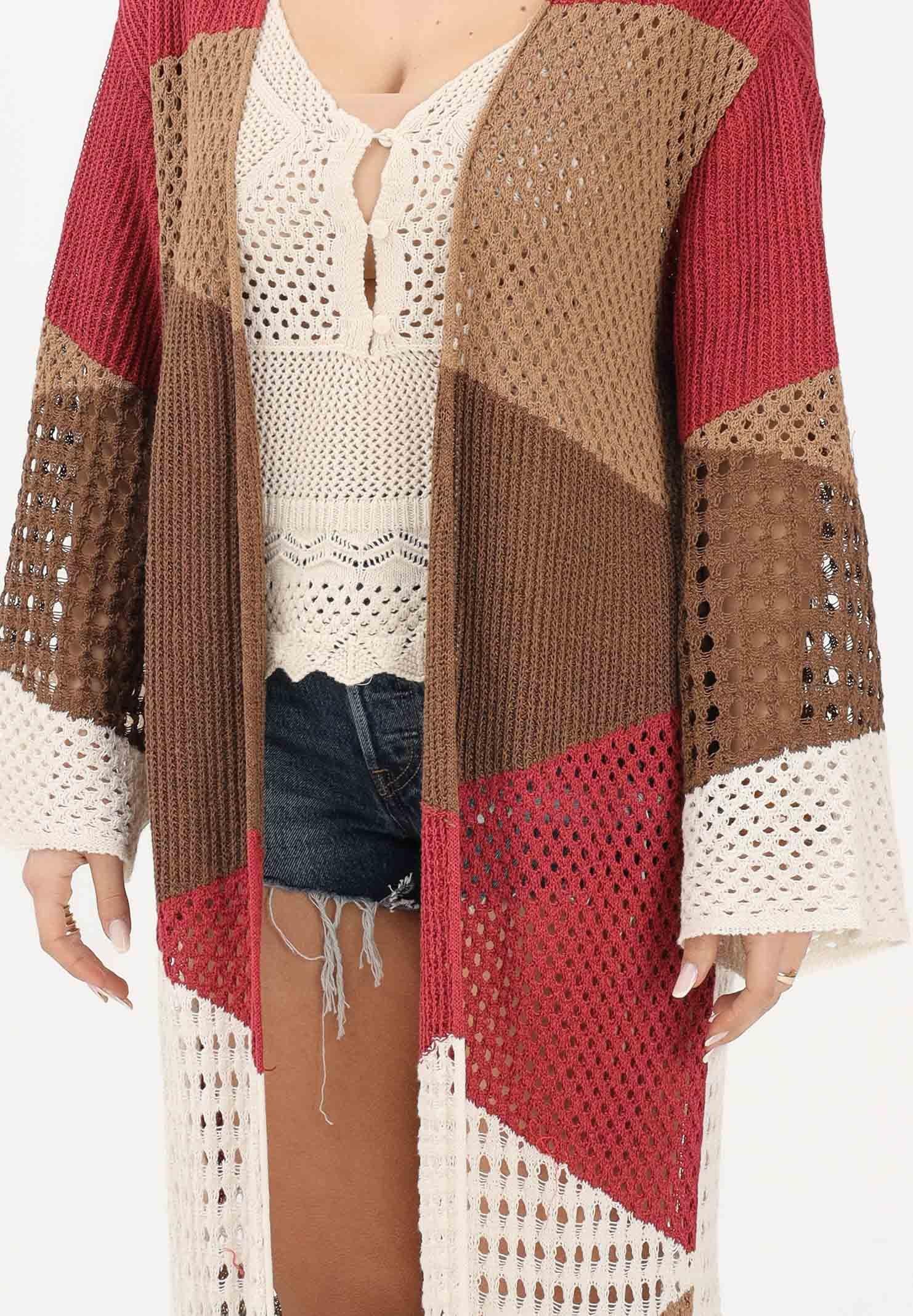 AKEP Cardigan lungo multicolore da donna in maglia traforata MGKD13070 V1 AKEP