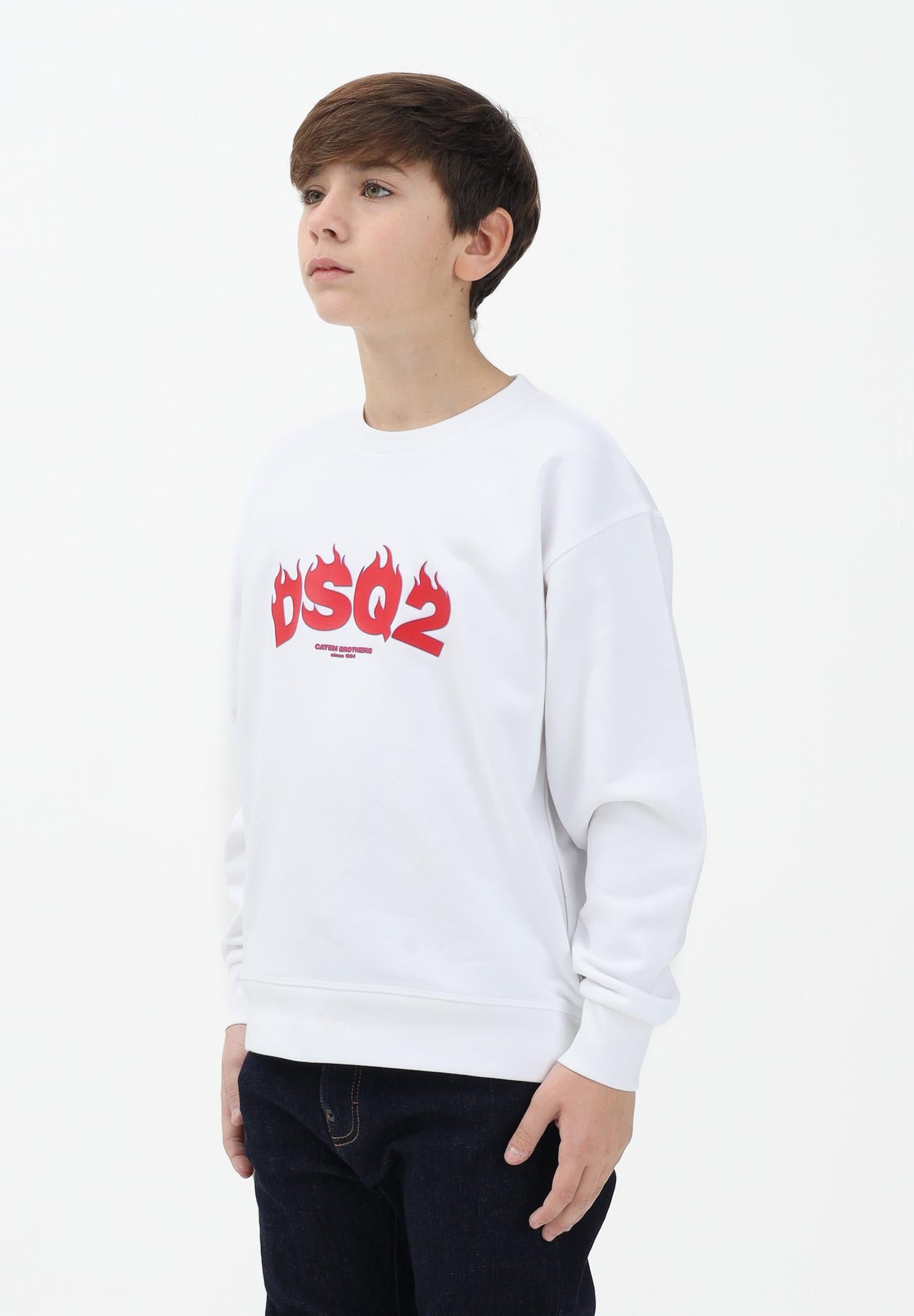 DSQUARED2 Felpa girocollo bianca per bambino, bambina e donna con logo DSQ2 DQ3187D0AGW DQ100 DSQUARED2