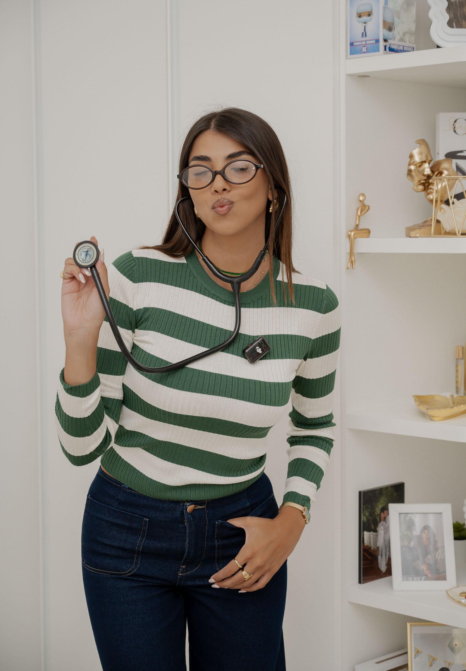 JDY Maglioncino girocollo a righe verdi e panna da donna 15277223 TrekkingGreen JDY