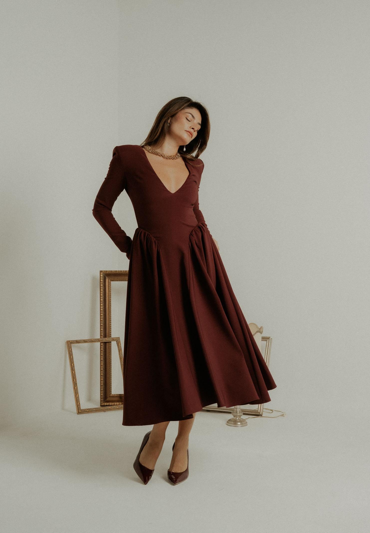 SANTAS Abito midi DOUCEUR bordeaux da donna PV2603 VI SANTAS