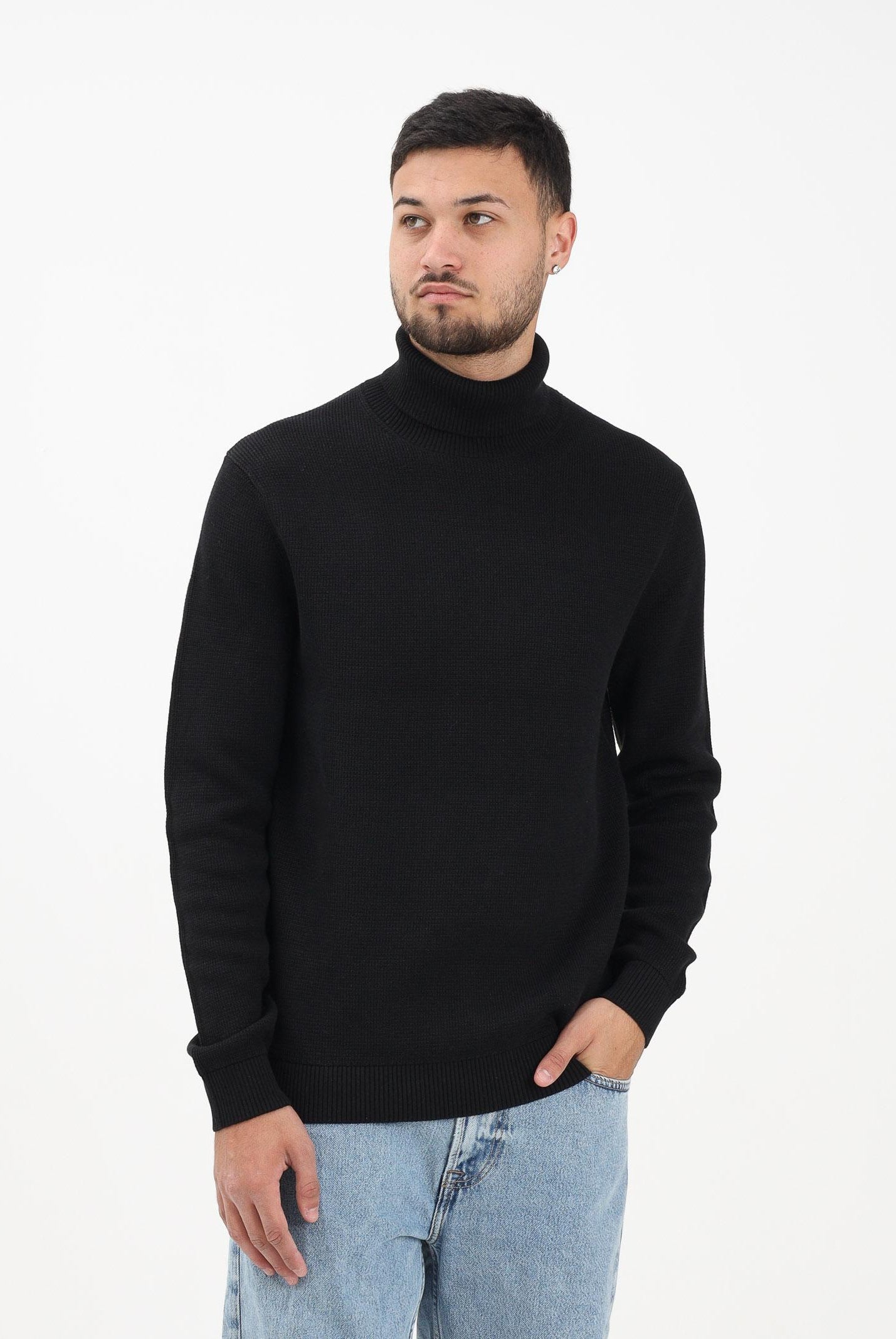 SELECTED HOMME Maglioncino a collo alto nero da uomo 16099187 Black SELECTED HOMME