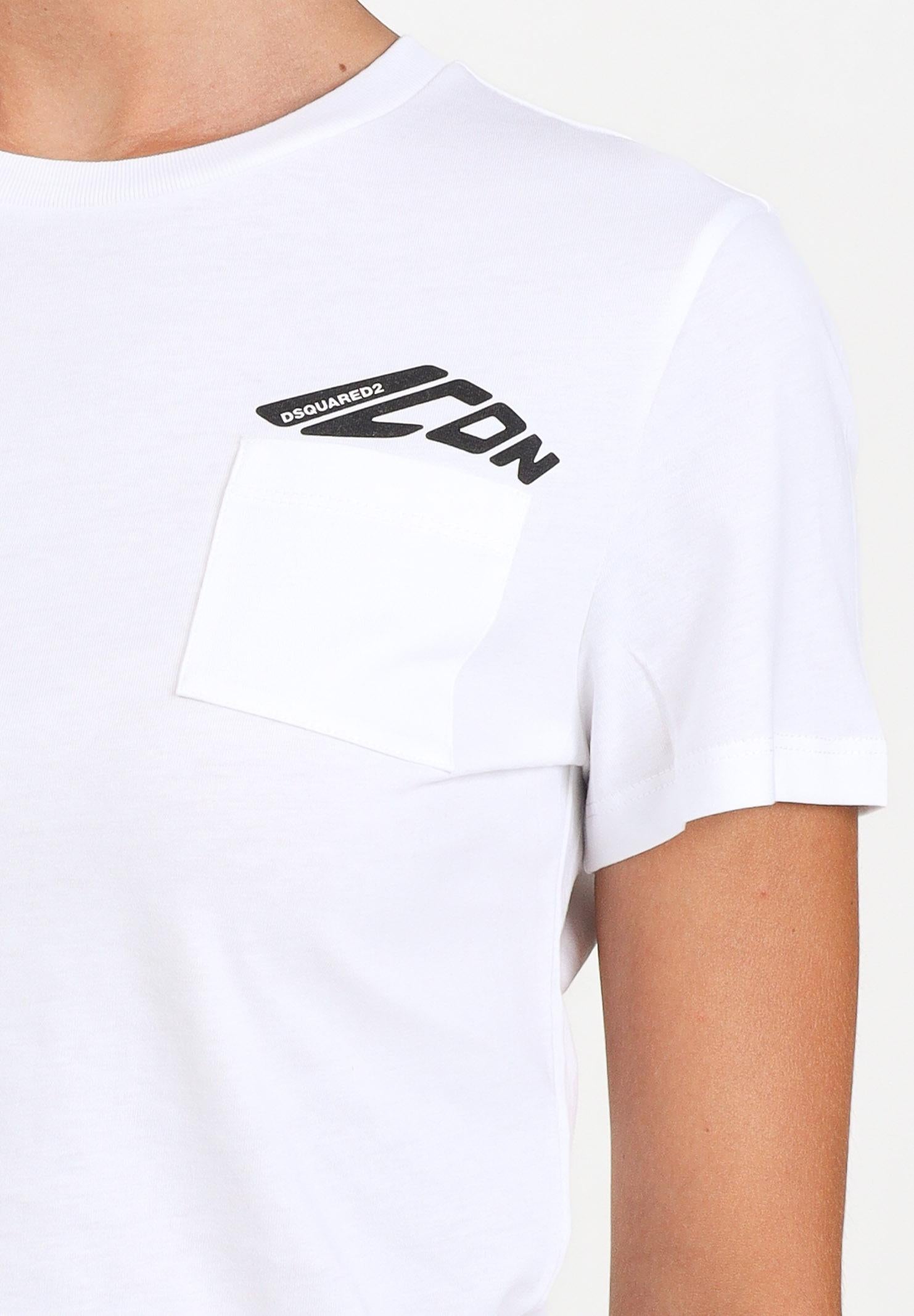 DSQUARED2 T-shirt a manica corta bianca per donna e ragazze con taschino DQ3137D00XM DQ100 DSQUARED2