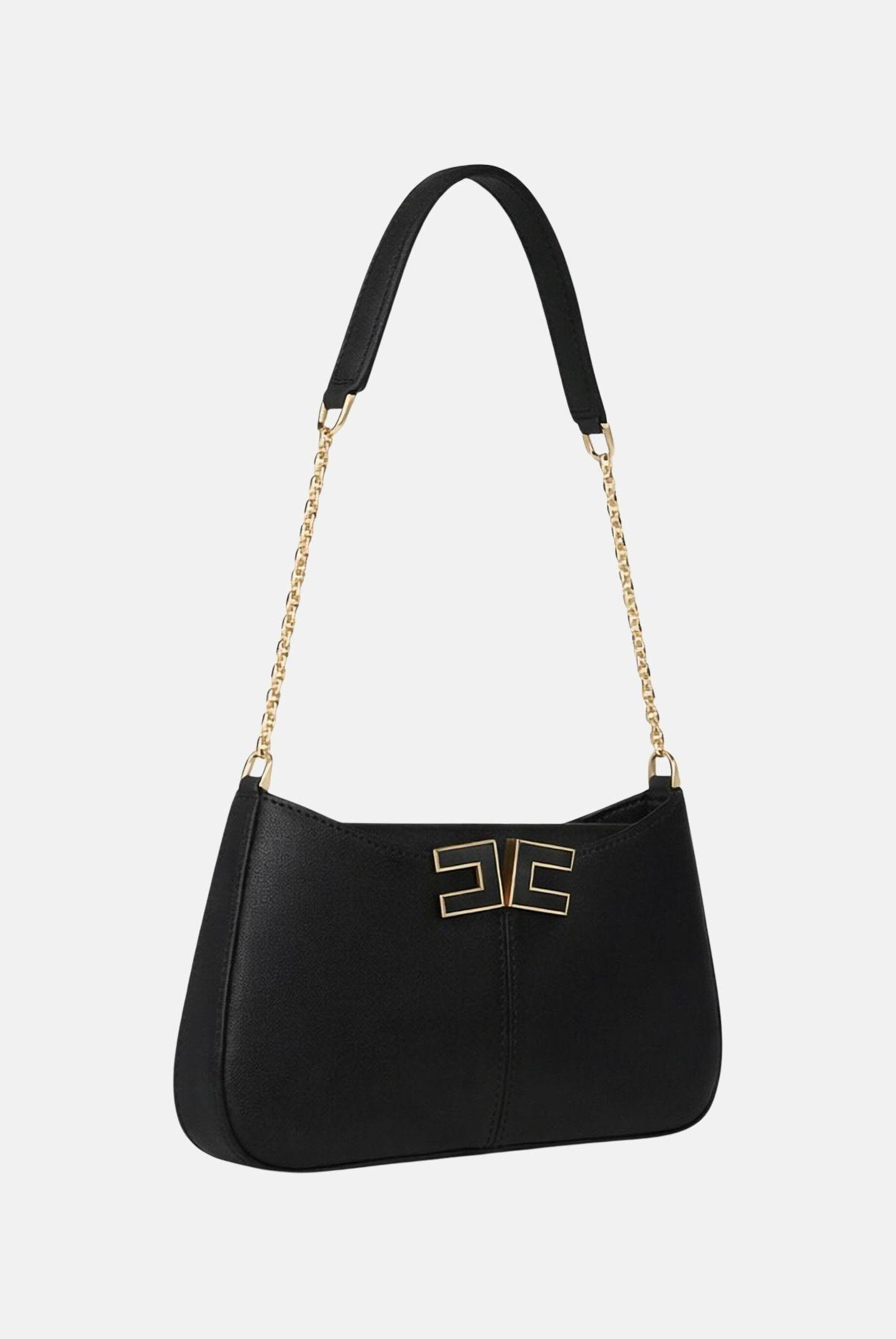 ELISABETTA FRANCHI Borsa a spalla nera da donna con dettaglio logo BS93A61E2 110 ELISABETTA FRANCHI
