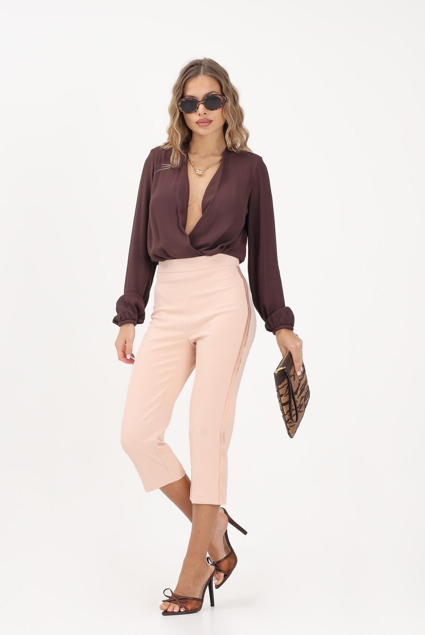 ELISABETTA FRANCHI Body a manica lunga cacao da donna con collana CB00762E2 644 ELISABETTA FRANCHI