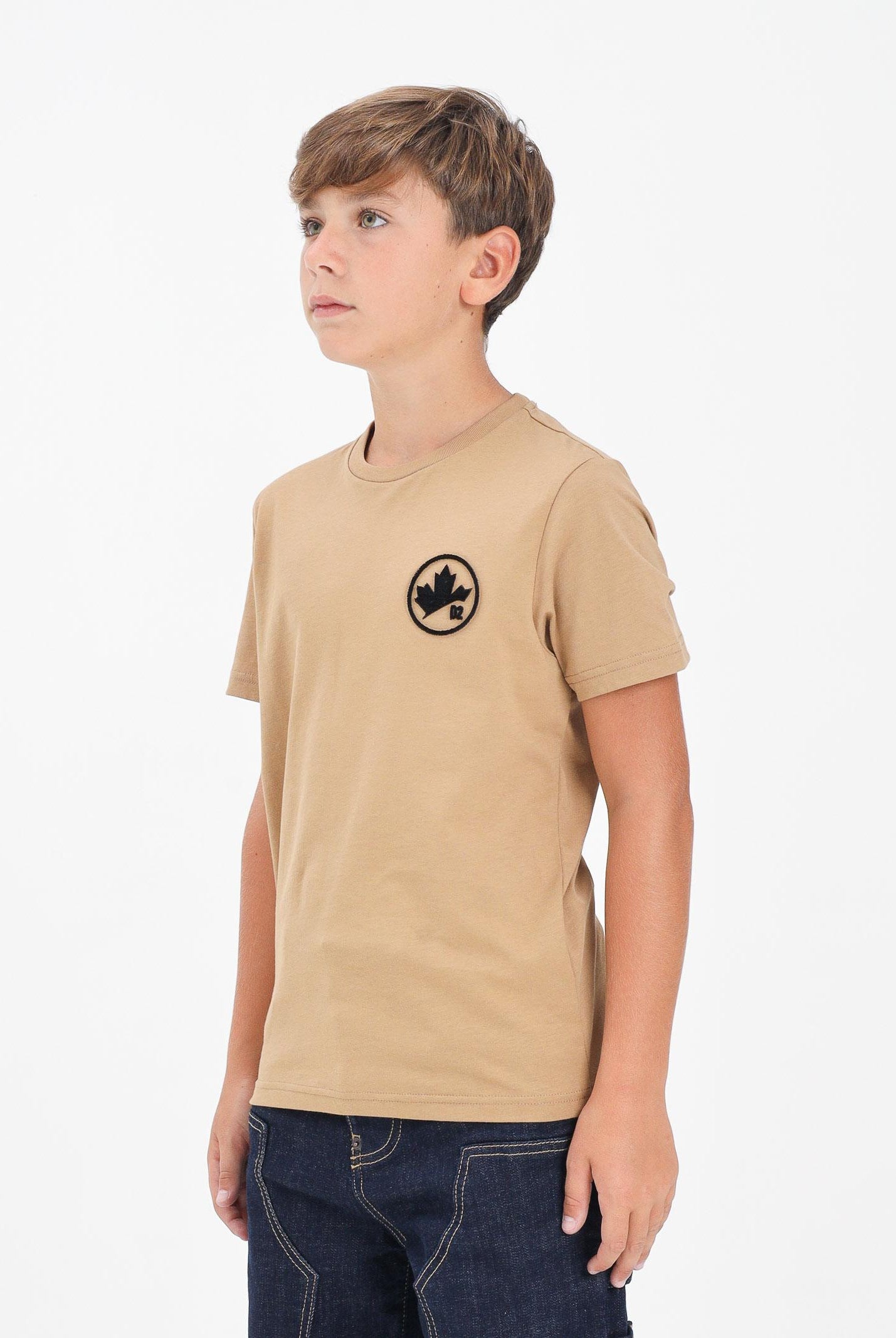 DSQUARED2 T-shirt a manica corta beige per donna, ragazzi e bambini con logo DQ2988D0015 DQ721 DSQUARED2