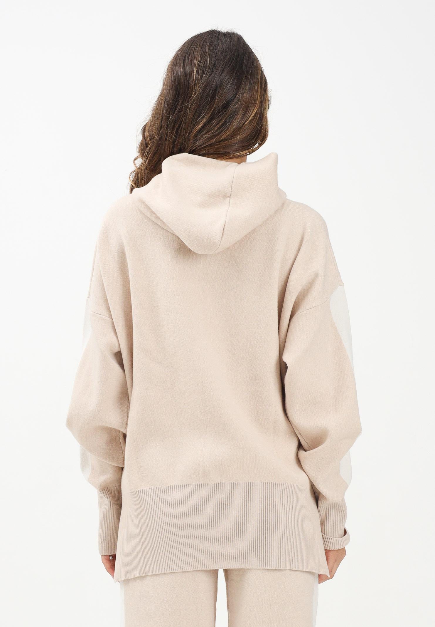 HINNOMINATE Maglia con cappuccio beige da donna con bande e logo HMABW02124 BE11 HINNOMINATE