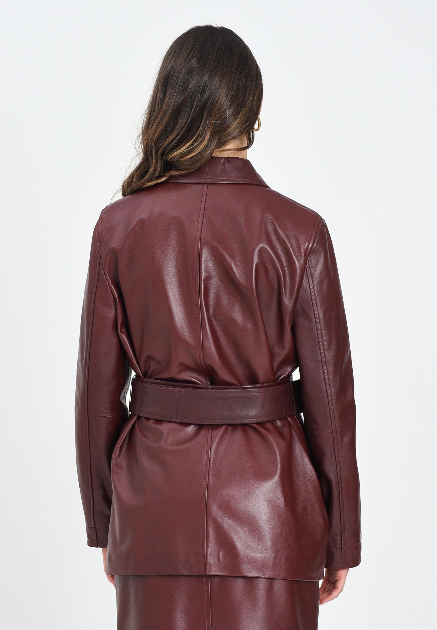 MAX MARA Giacca in morbida nappa bordeaux da donna con cintura 2526446021600 001 MAX MARA