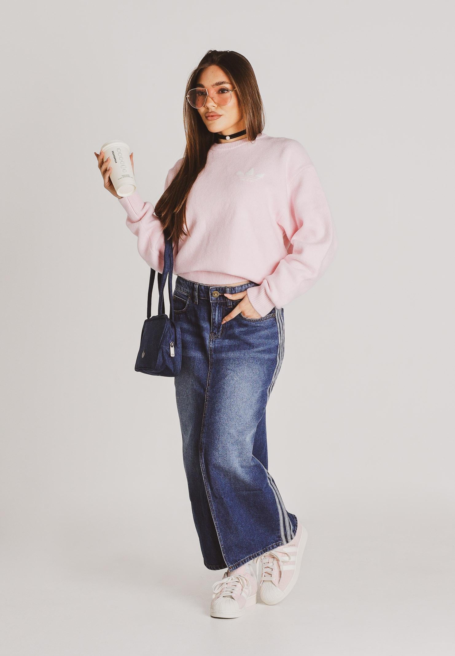 ADIDAS ORIGINALS Gonna midi 3 STRIPES in denim medio da donna KD2908 . ADIDAS ORIGINALS